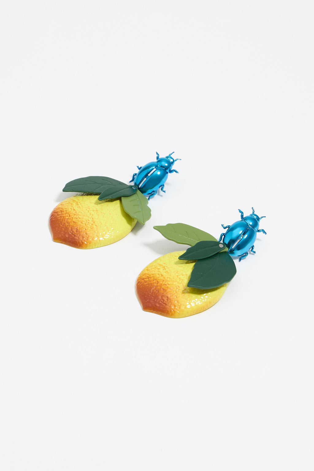 Blue beetles and lemons earrings