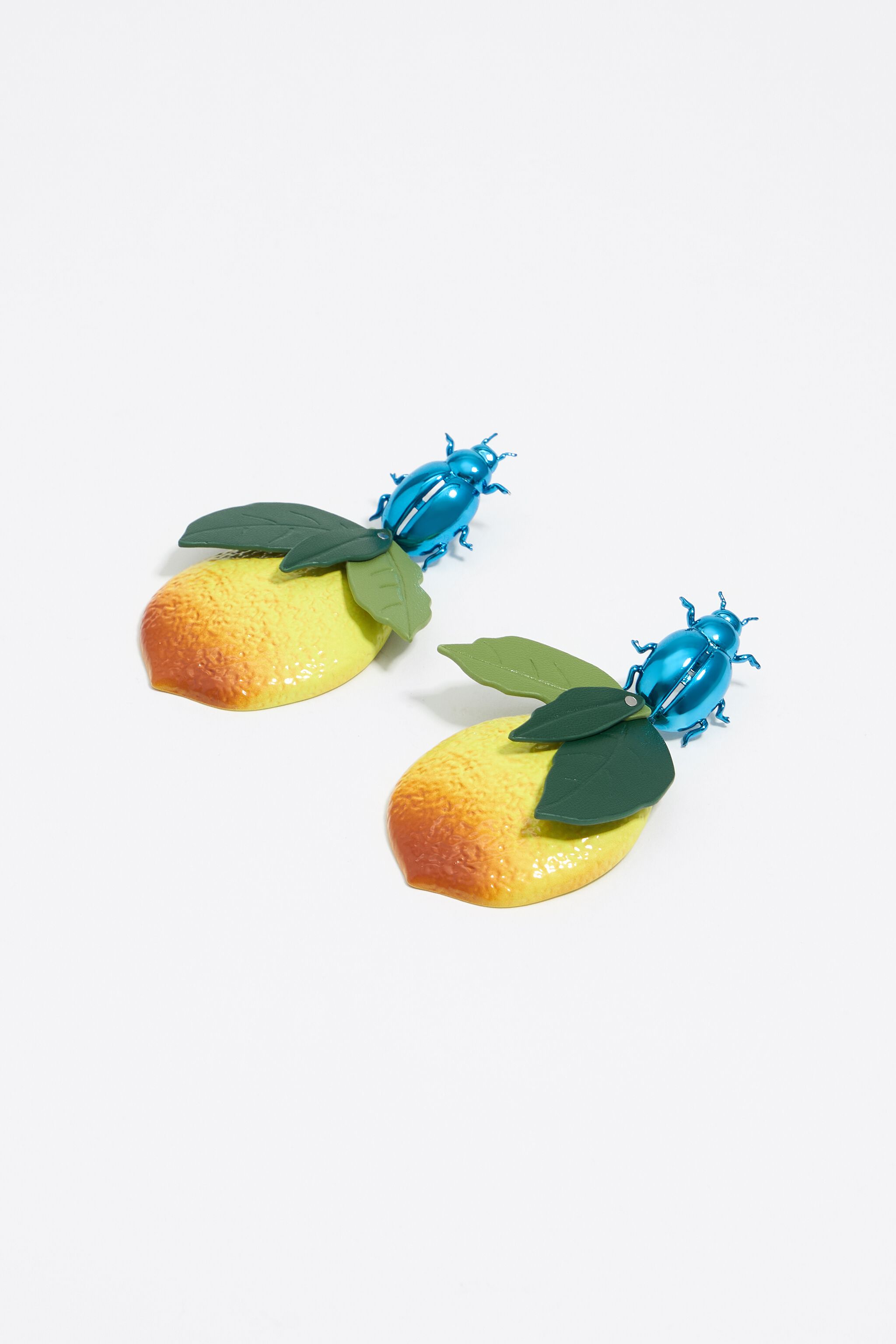 Blue beetles and lemons earrings