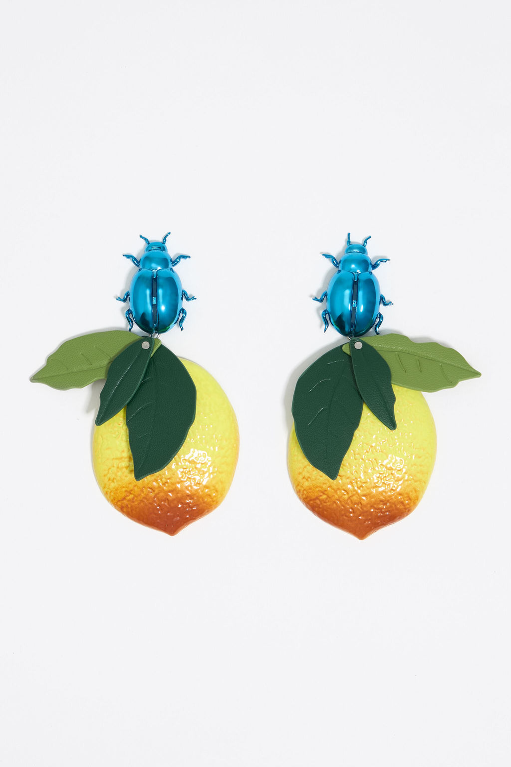 Blue beetles and lemons earrings