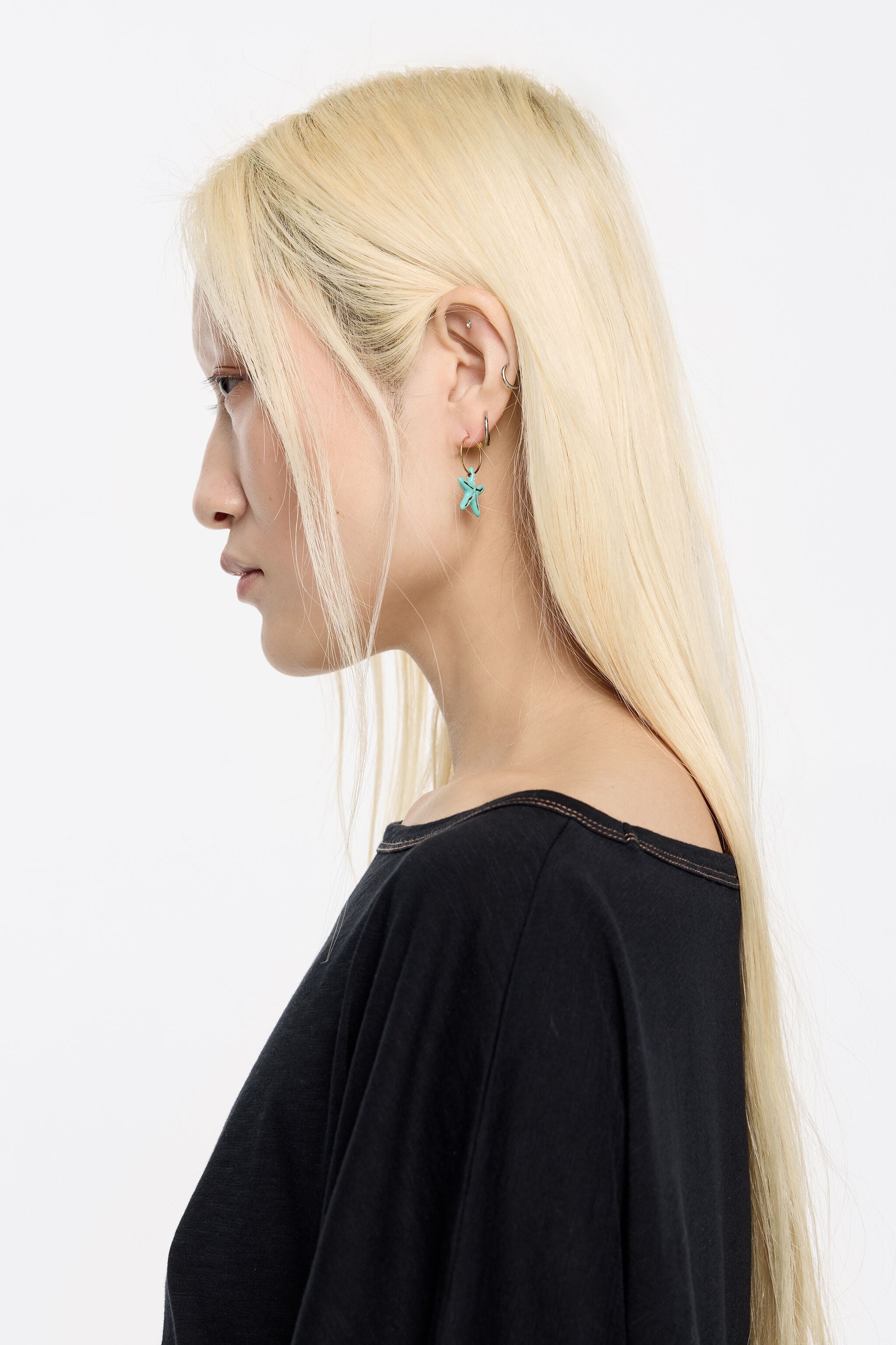 Aquamarine stars hoop earrings