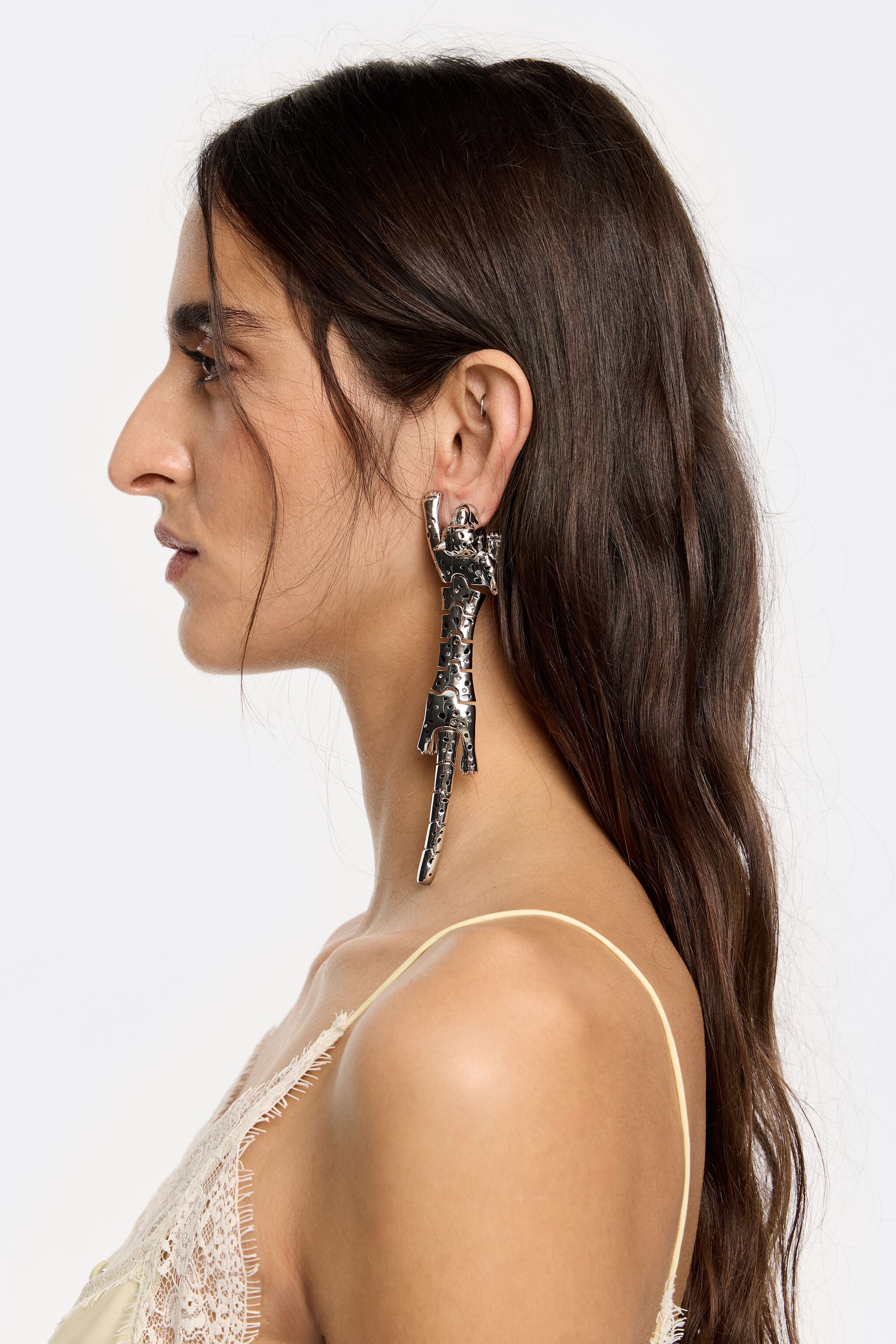 Silver and black panther earring