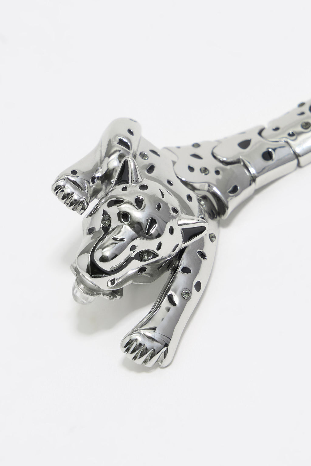 Silver and black panther earring