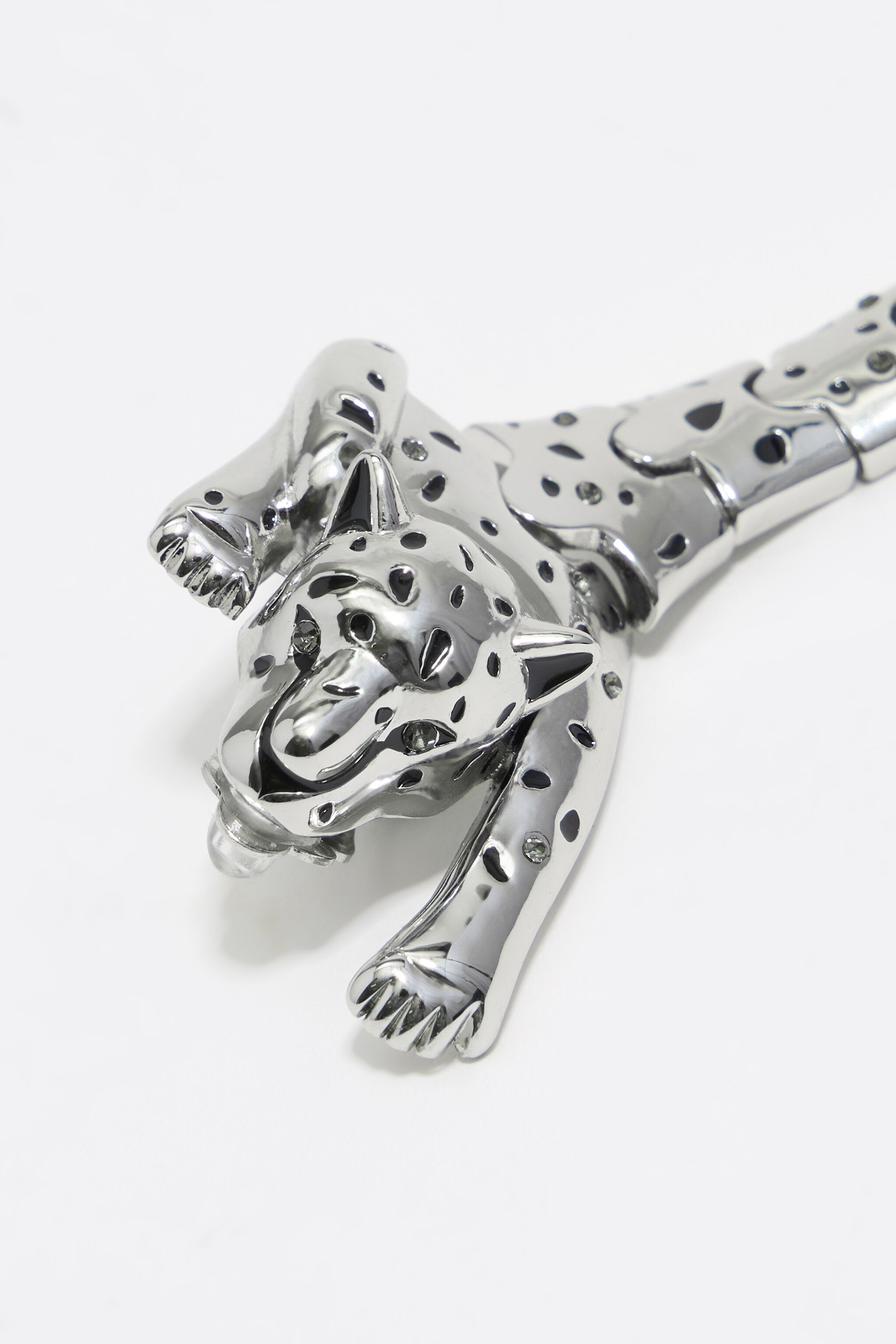 Silver and black panther earring