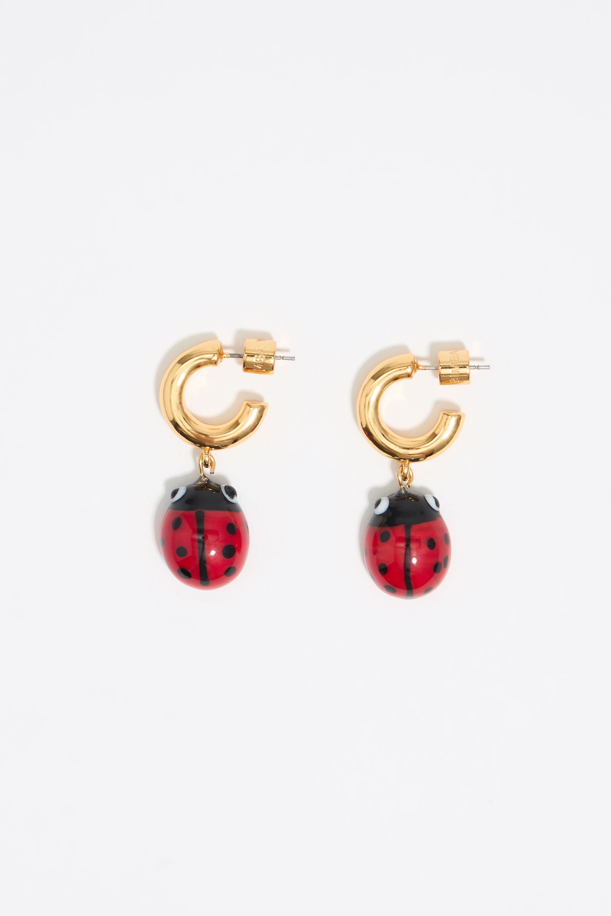 Red crystal ladybug hoop earrings