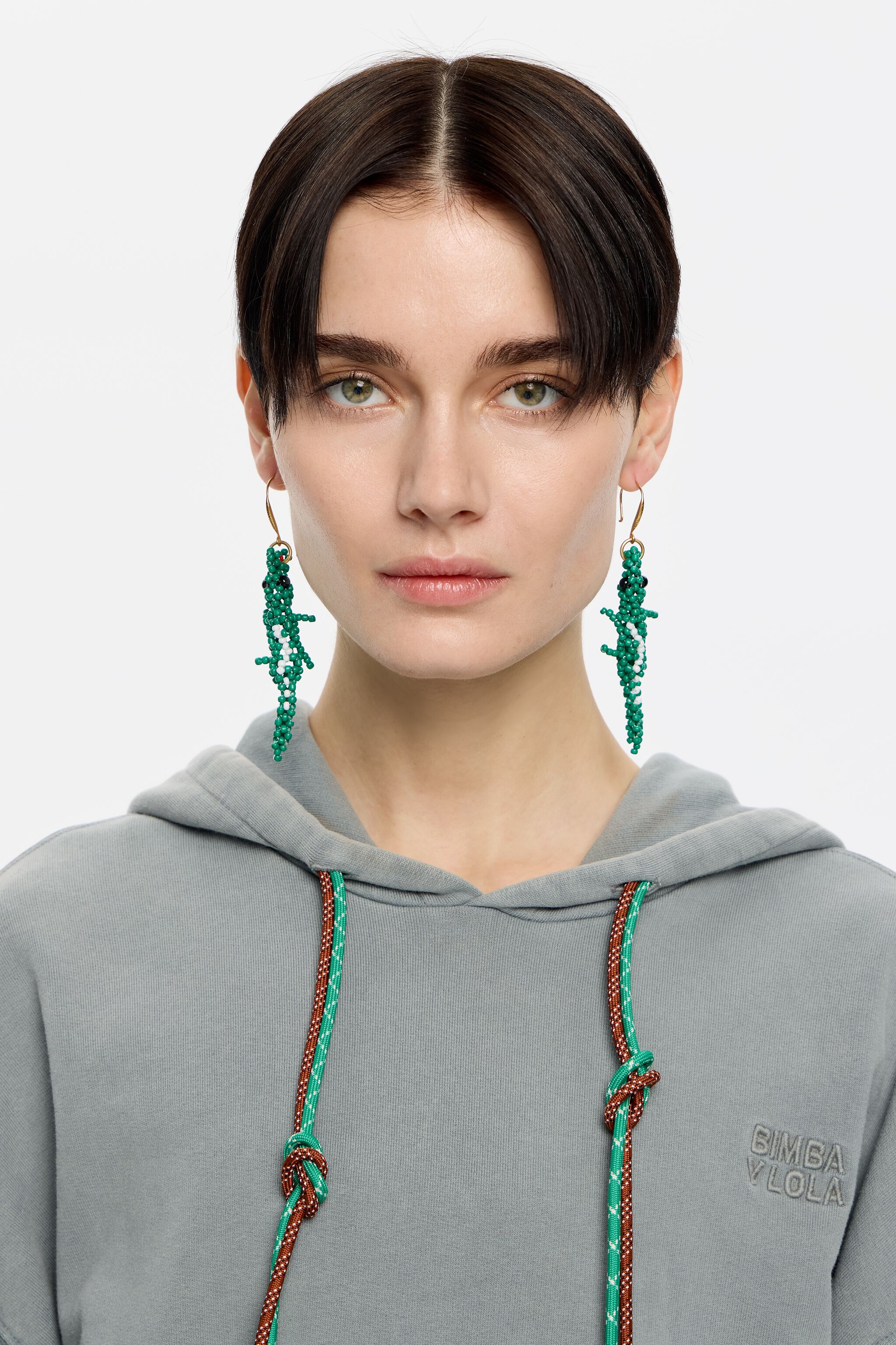 Green beaded crocodile earrings