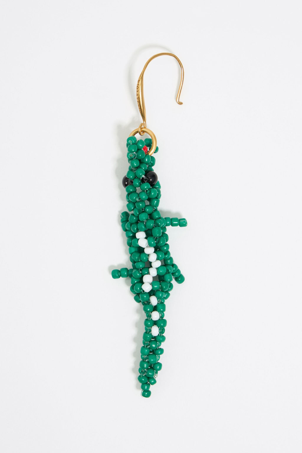Green beaded crocodile earrings