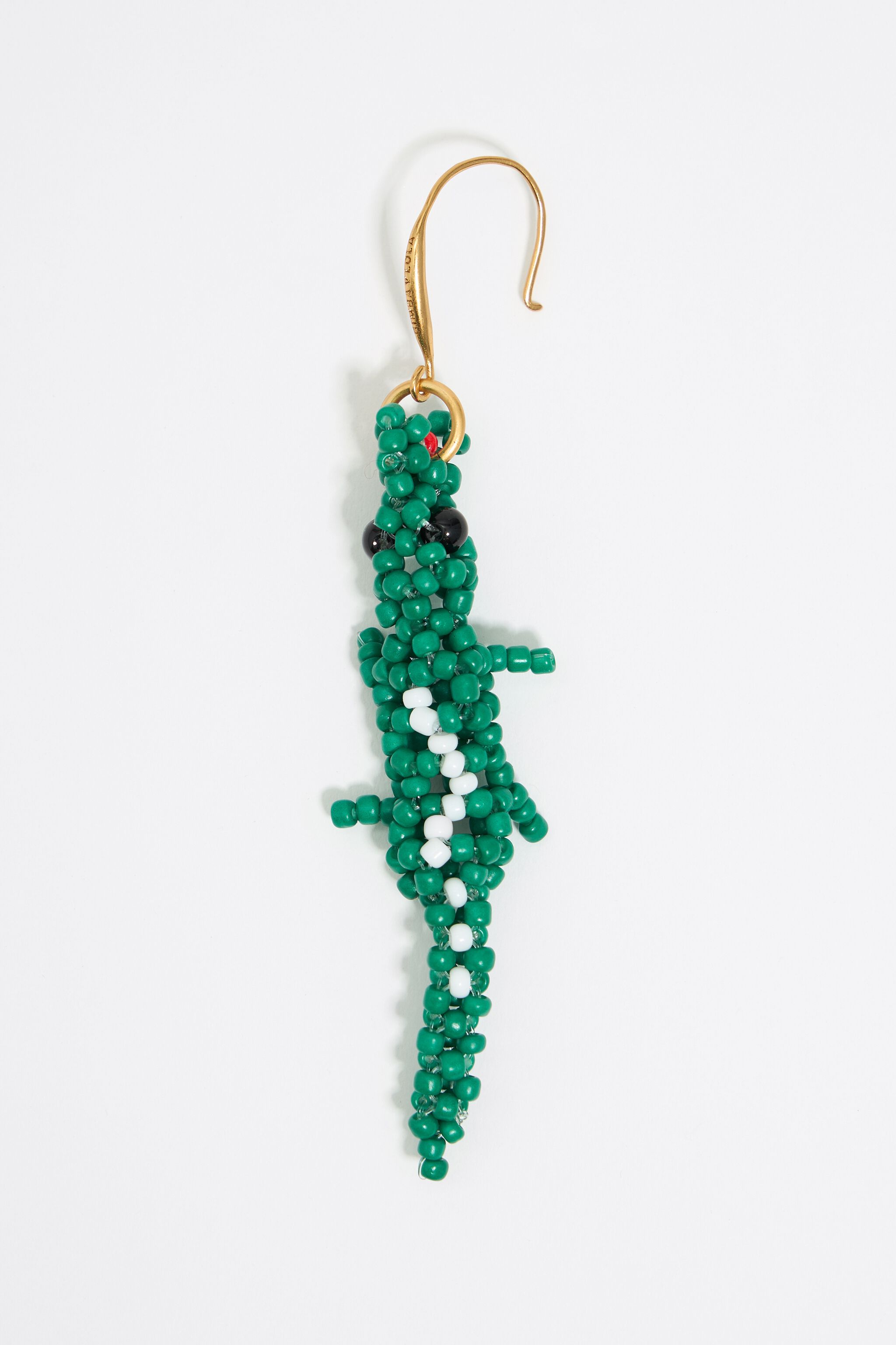 Green beaded crocodile earrings