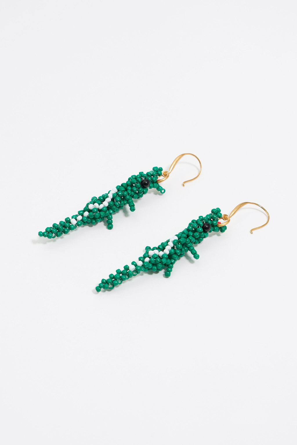 Green beaded crocodile earrings