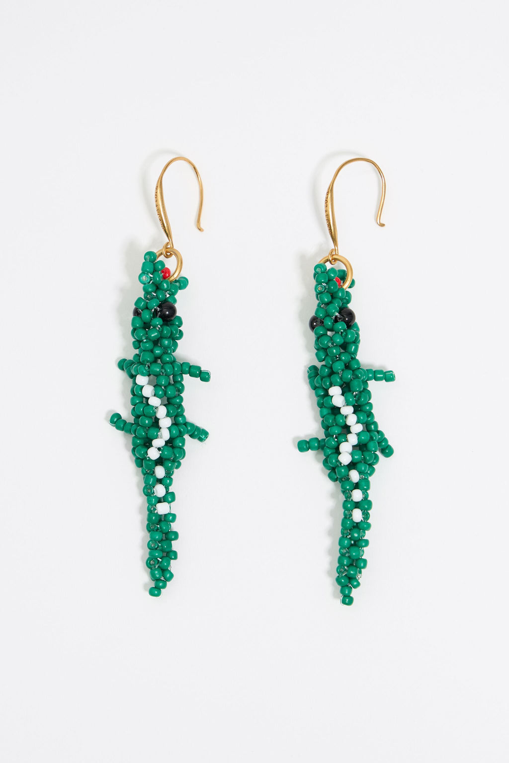 Green beaded crocodile earrings