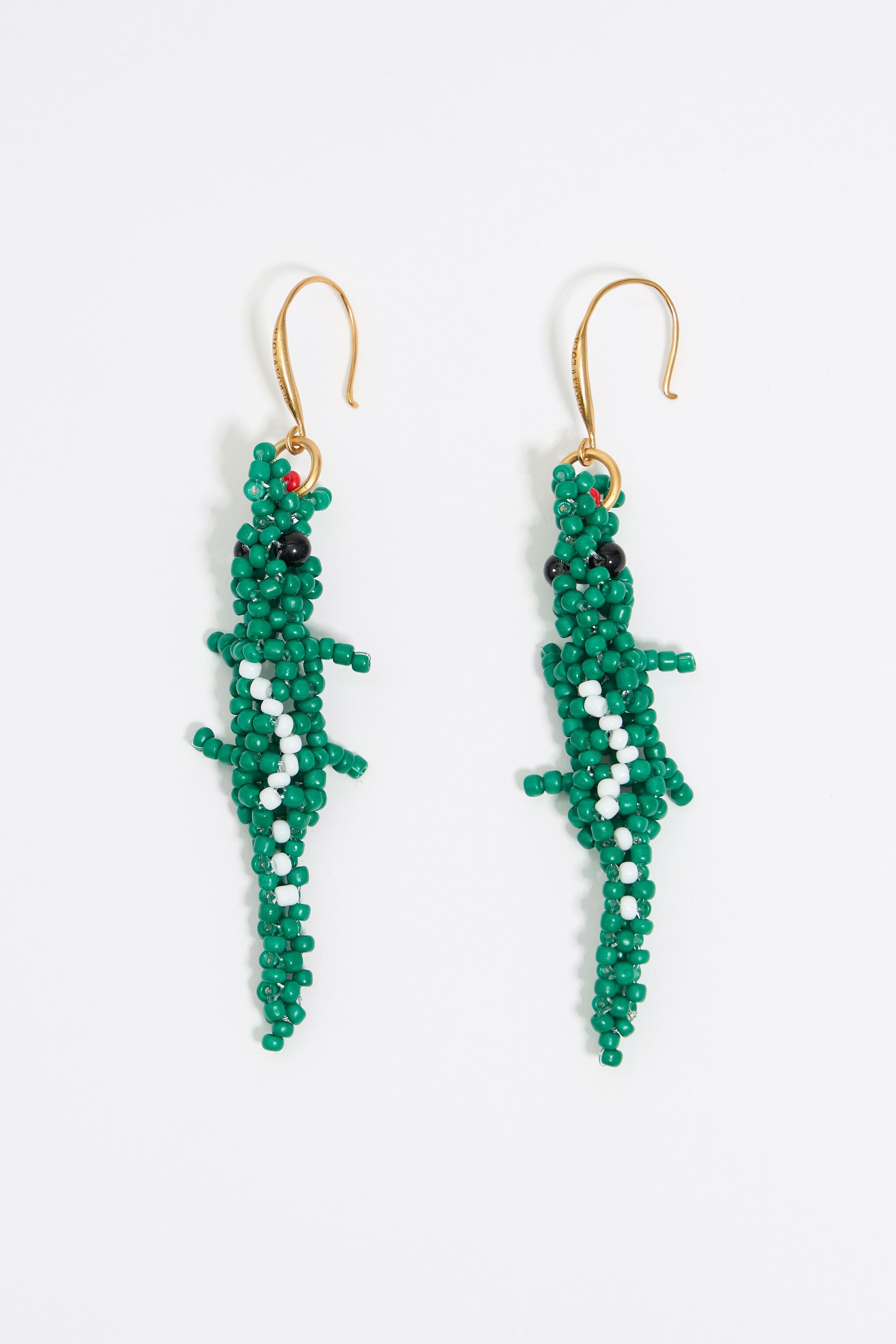 Green beaded crocodile earrings