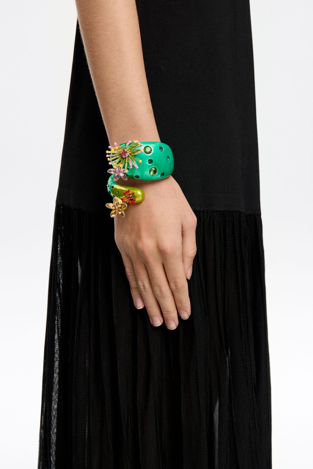 Green cactus and flowers bracelet