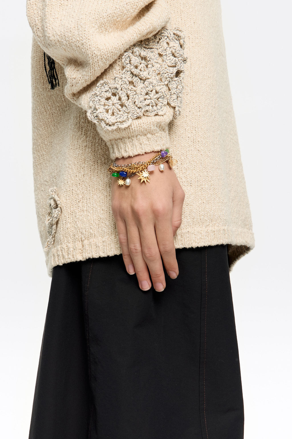 Sun and moon layered chain bracelet