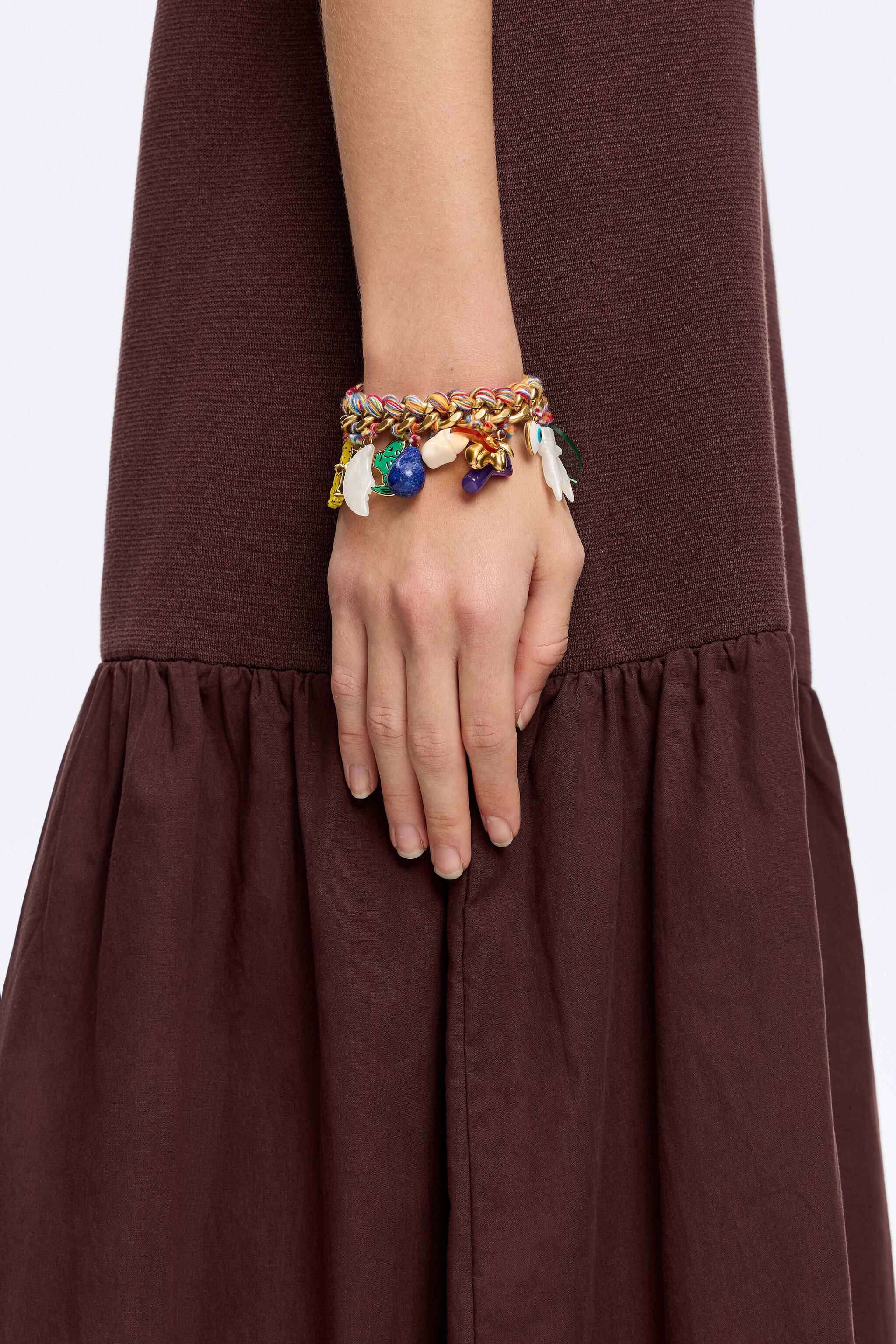 Chain and multicolor cord jungle charms bracelet