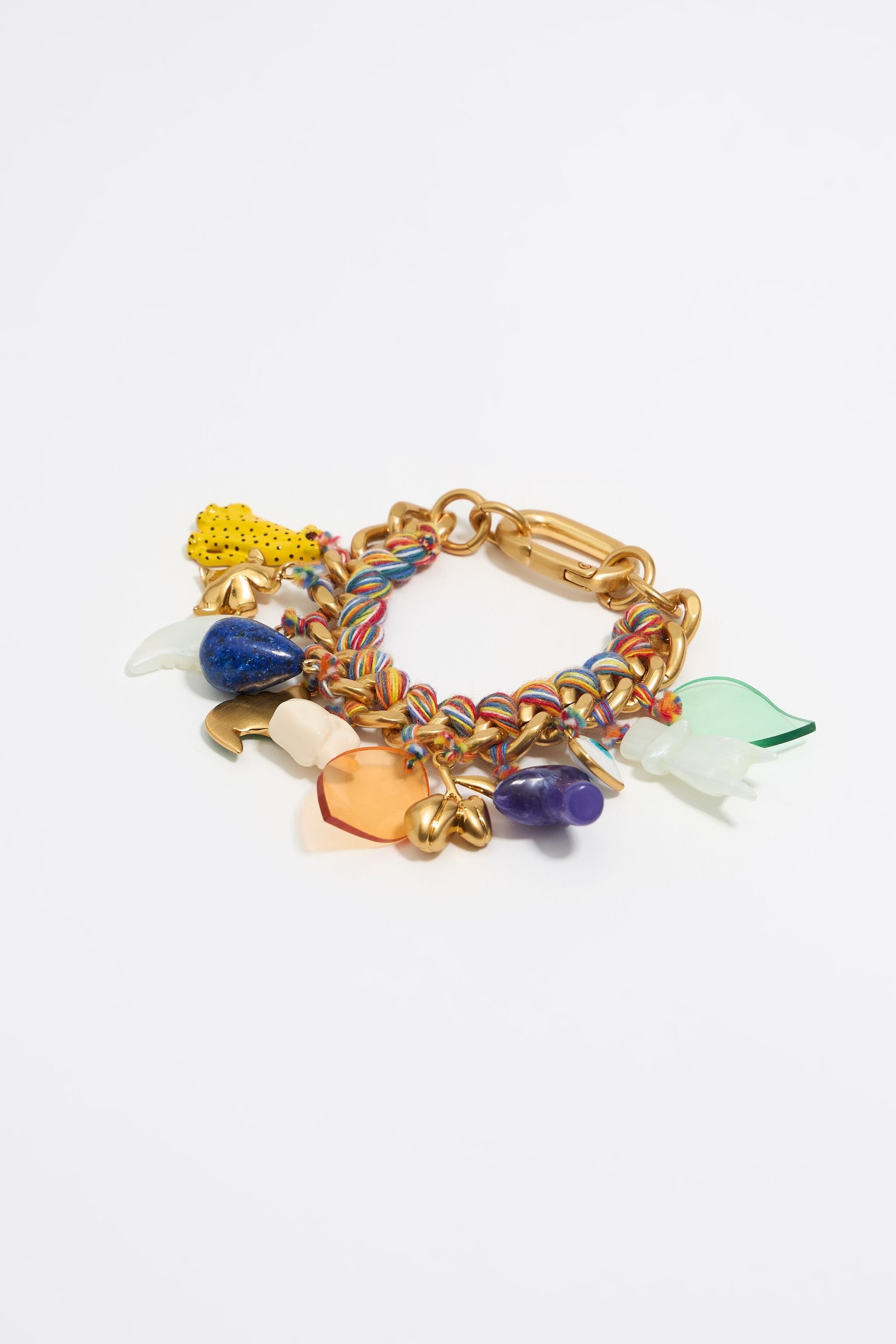 Chain and multicolor cord jungle charms bracelet