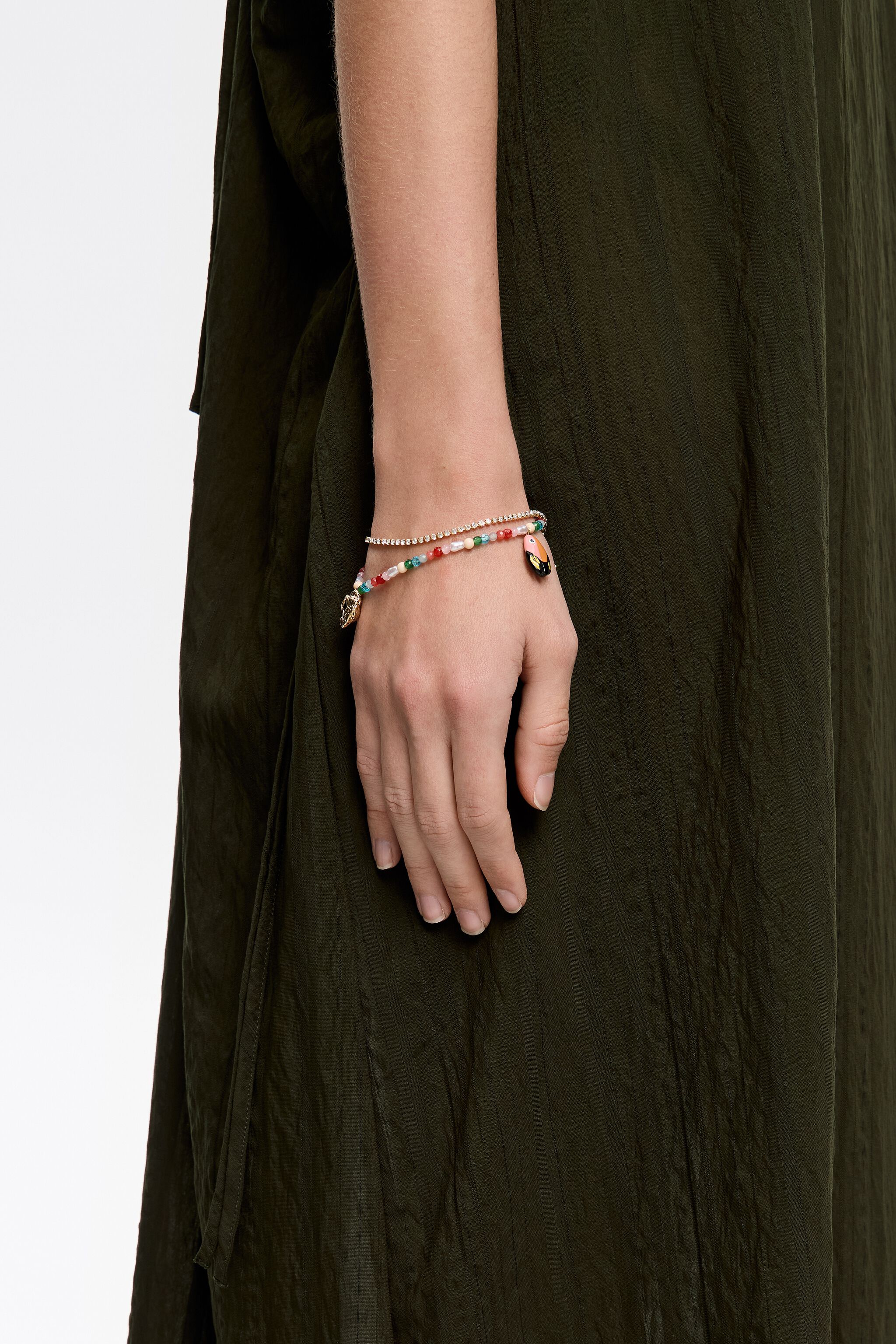 Multicolor fishes and beads double bracelet