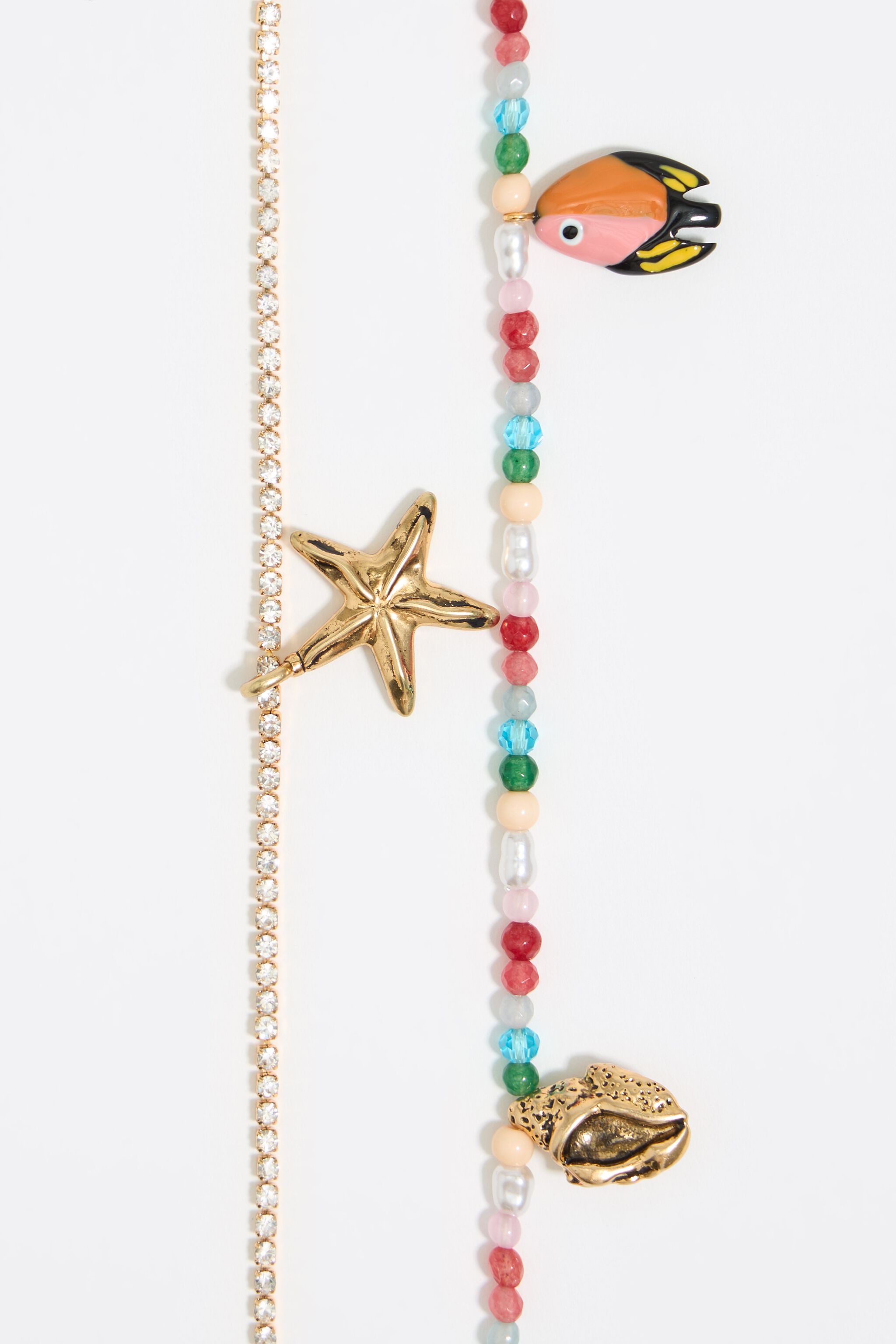 Multicolor fishes and beads double bracelet