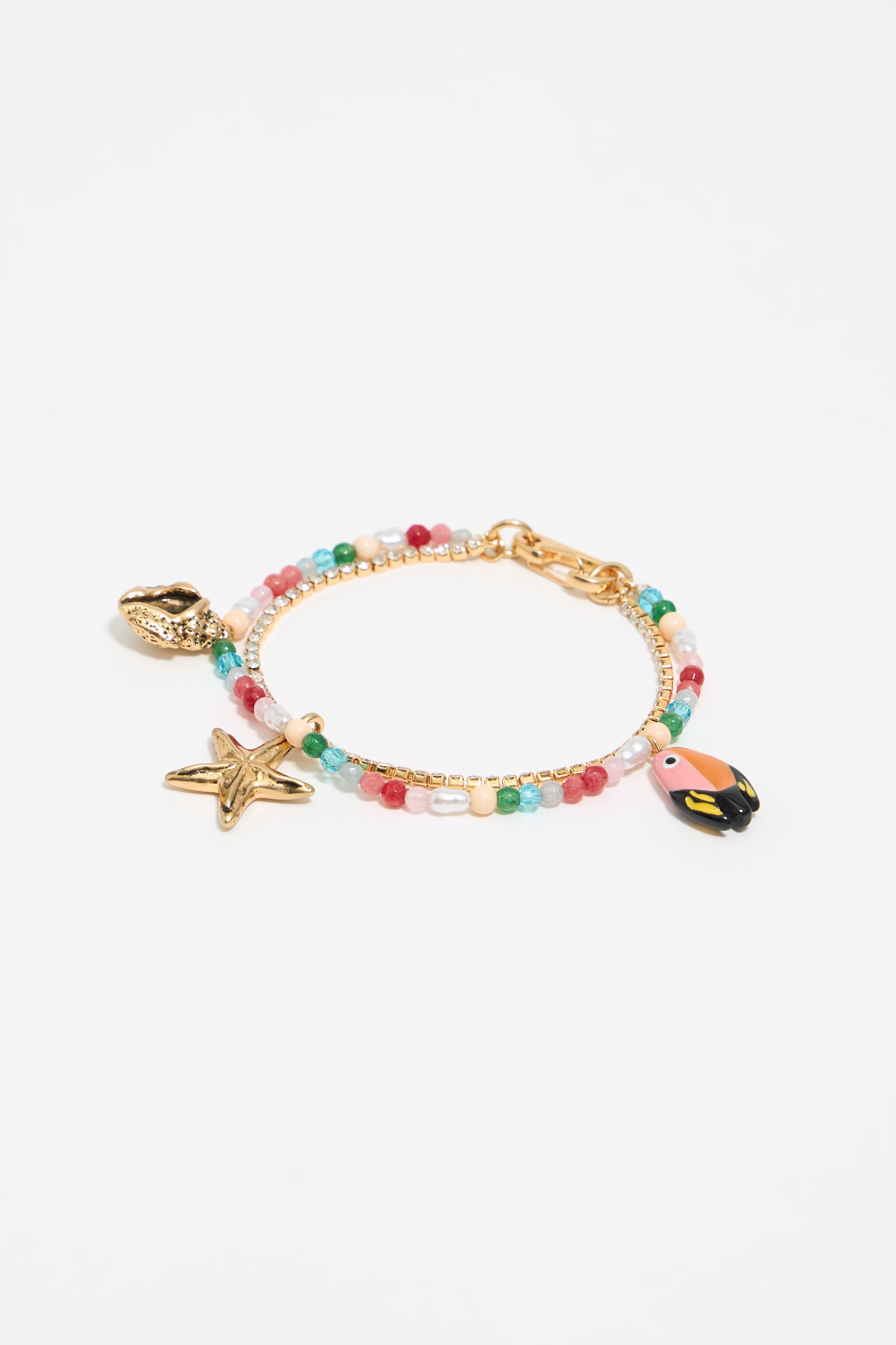 Multicolor fishes and beads double bracelet