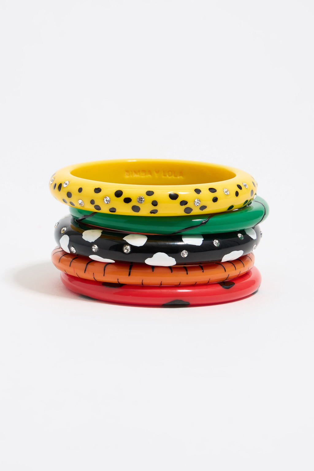 Set of five multicolor animal print bracelets