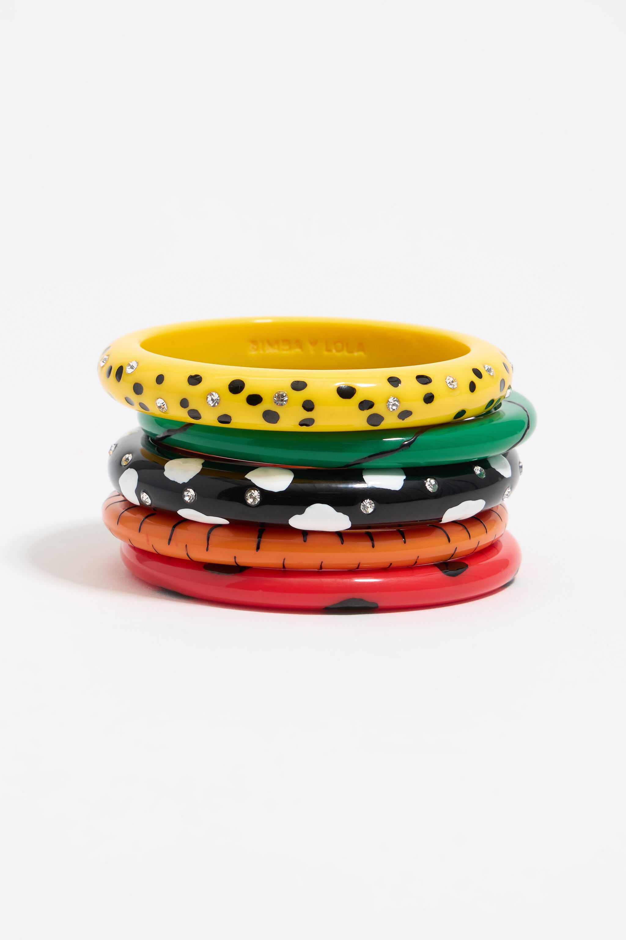 Set of five multicolor animal print bracelets