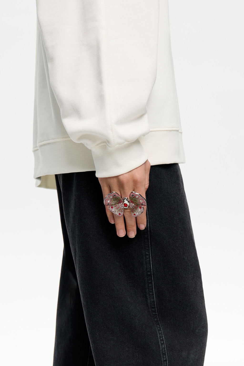 Crystal butterfly silver ring