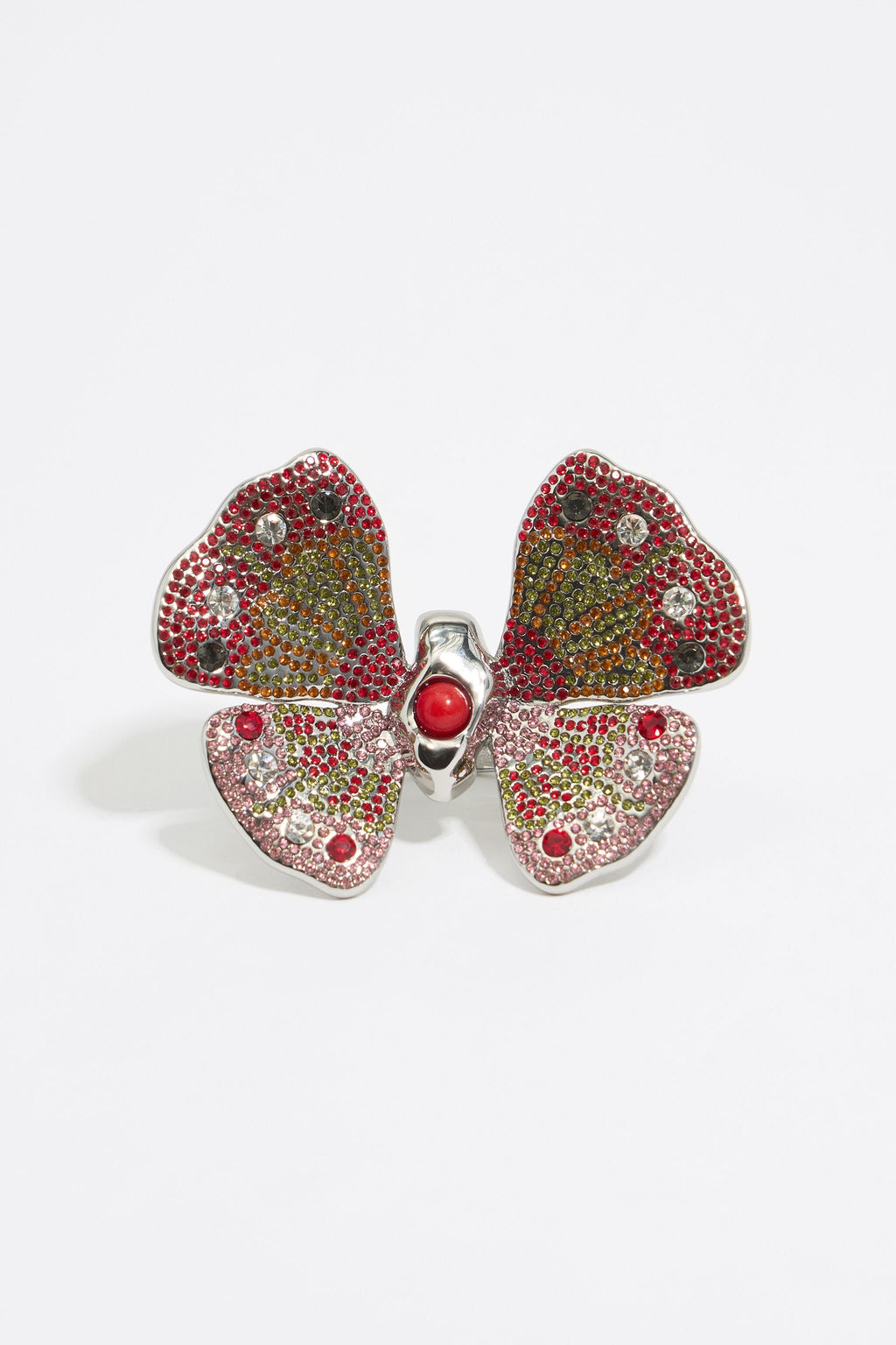 Crystal butterfly silver ring