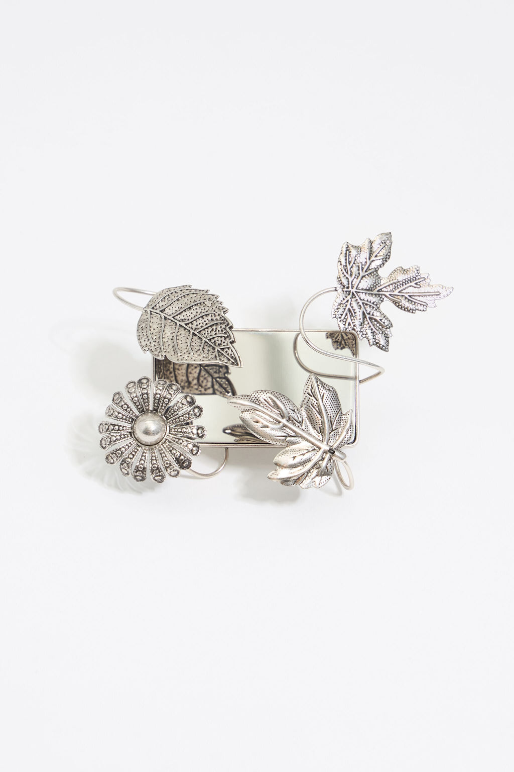 Silver leaves and mirrors double ring