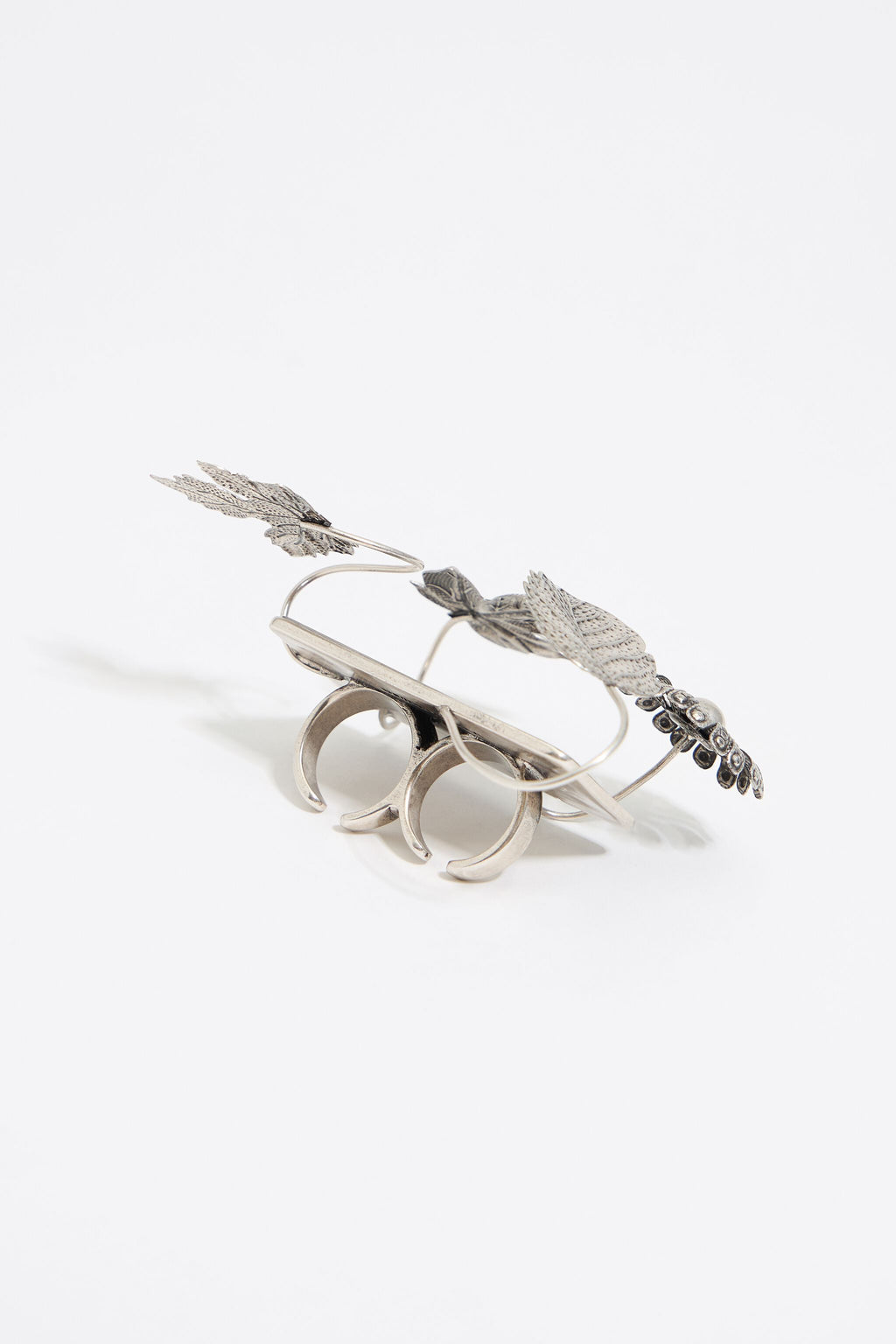 Silver leaves and mirrors double ring