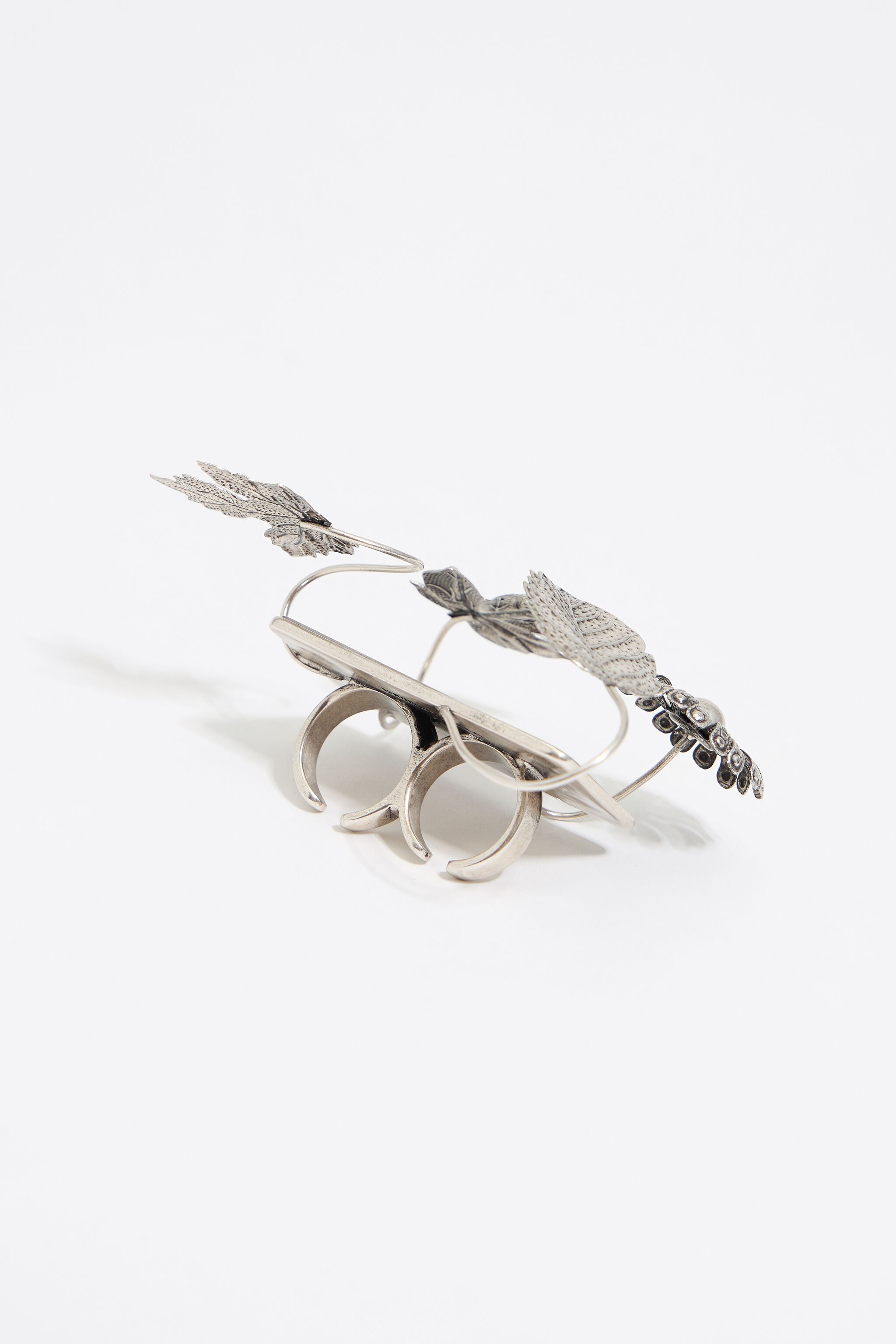 Silver leaves and mirrors double ring