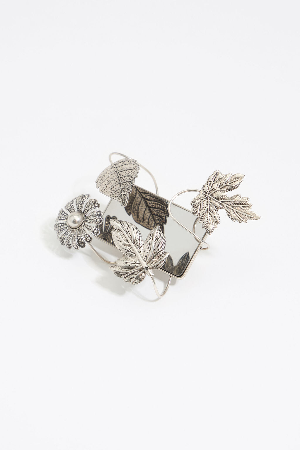 Silver leaves and mirrors double ring