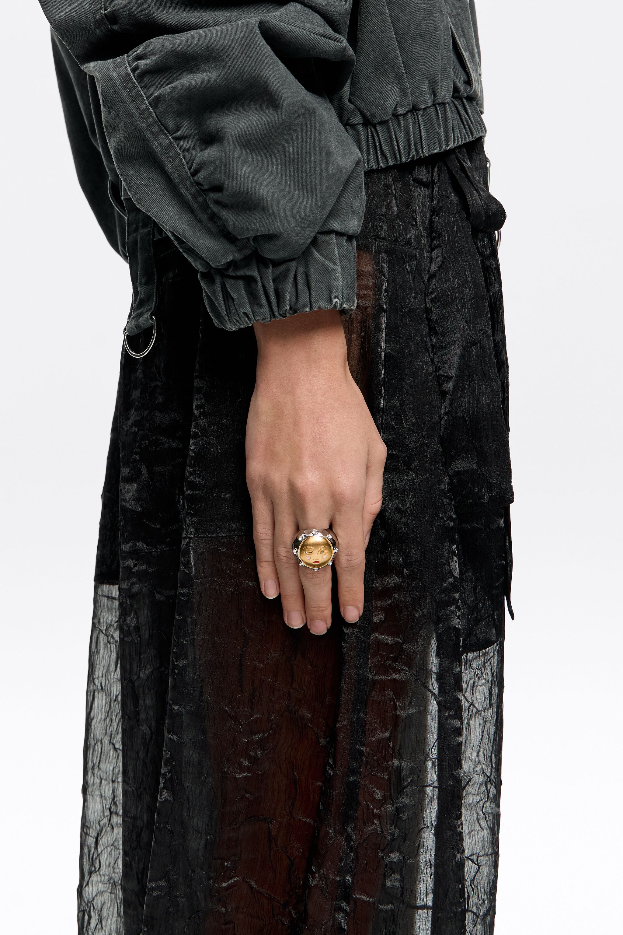 Silver and gold moon ring