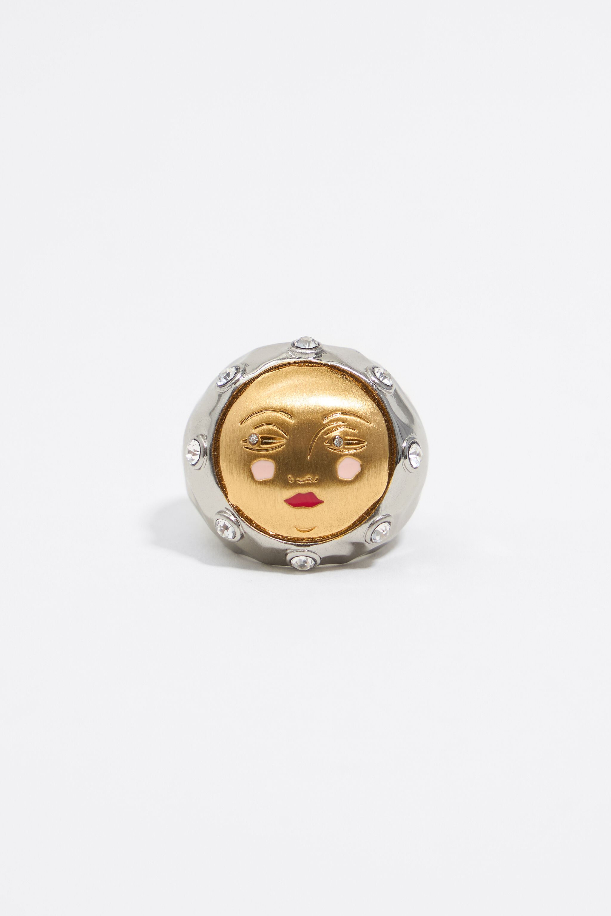 Silver and gold moon ring