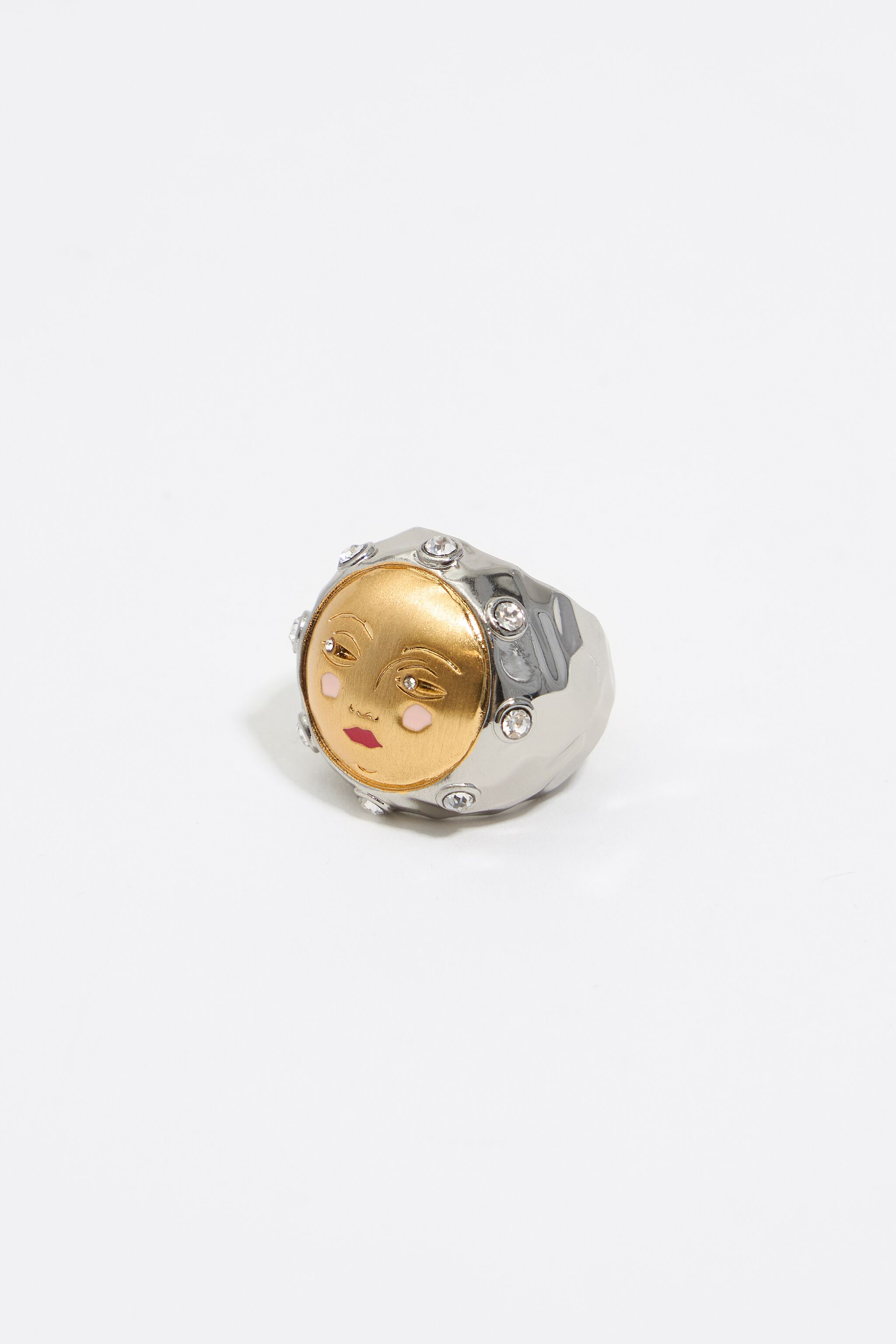 Silver and gold moon ring