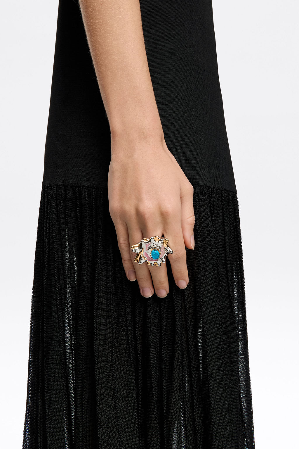 Textured dark silver and enamel ring