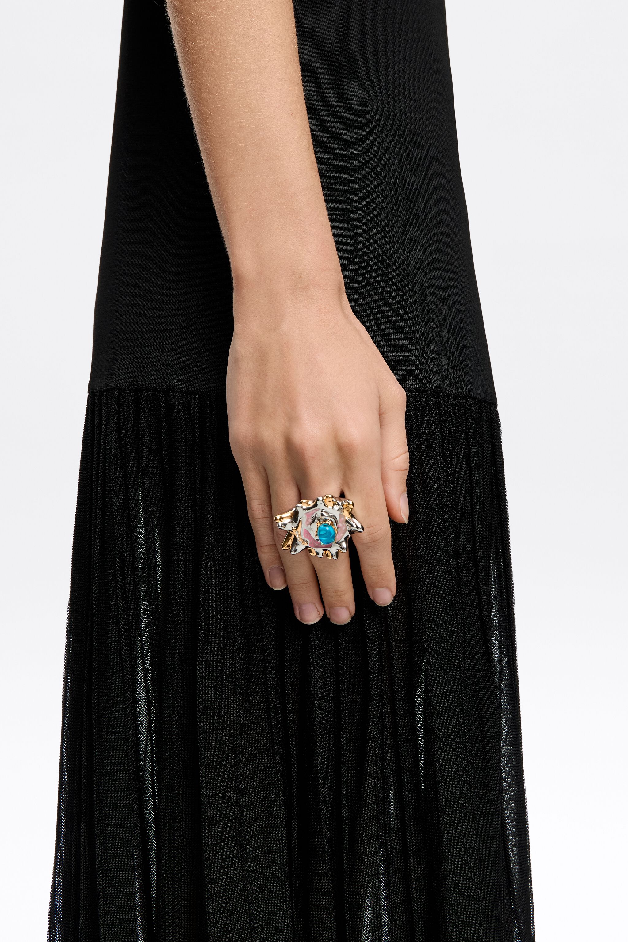 Textured dark silver and enamel ring