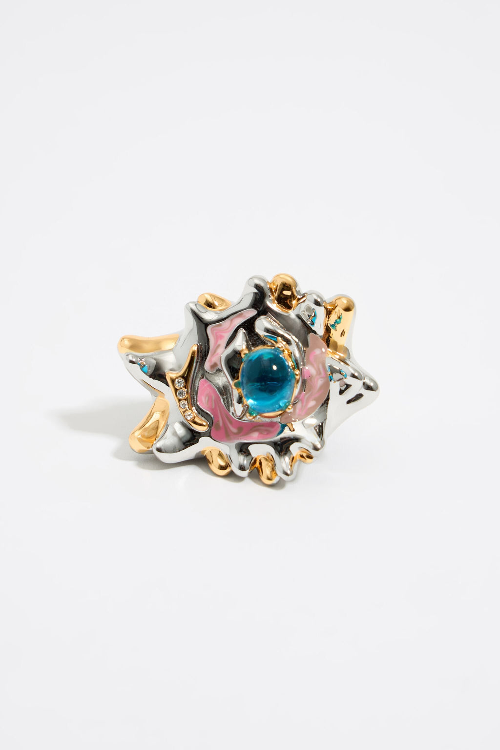 Textured dark silver and enamel ring