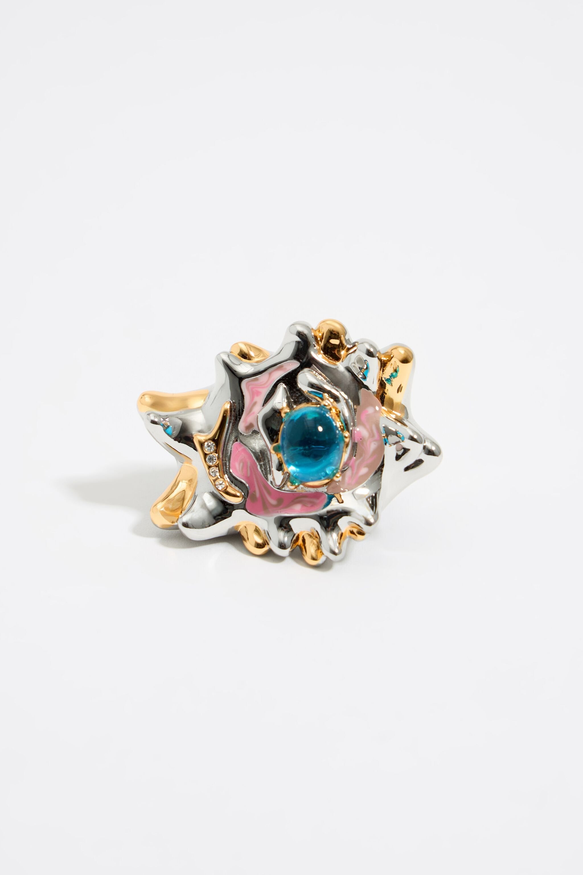 Textured dark silver and enamel ring