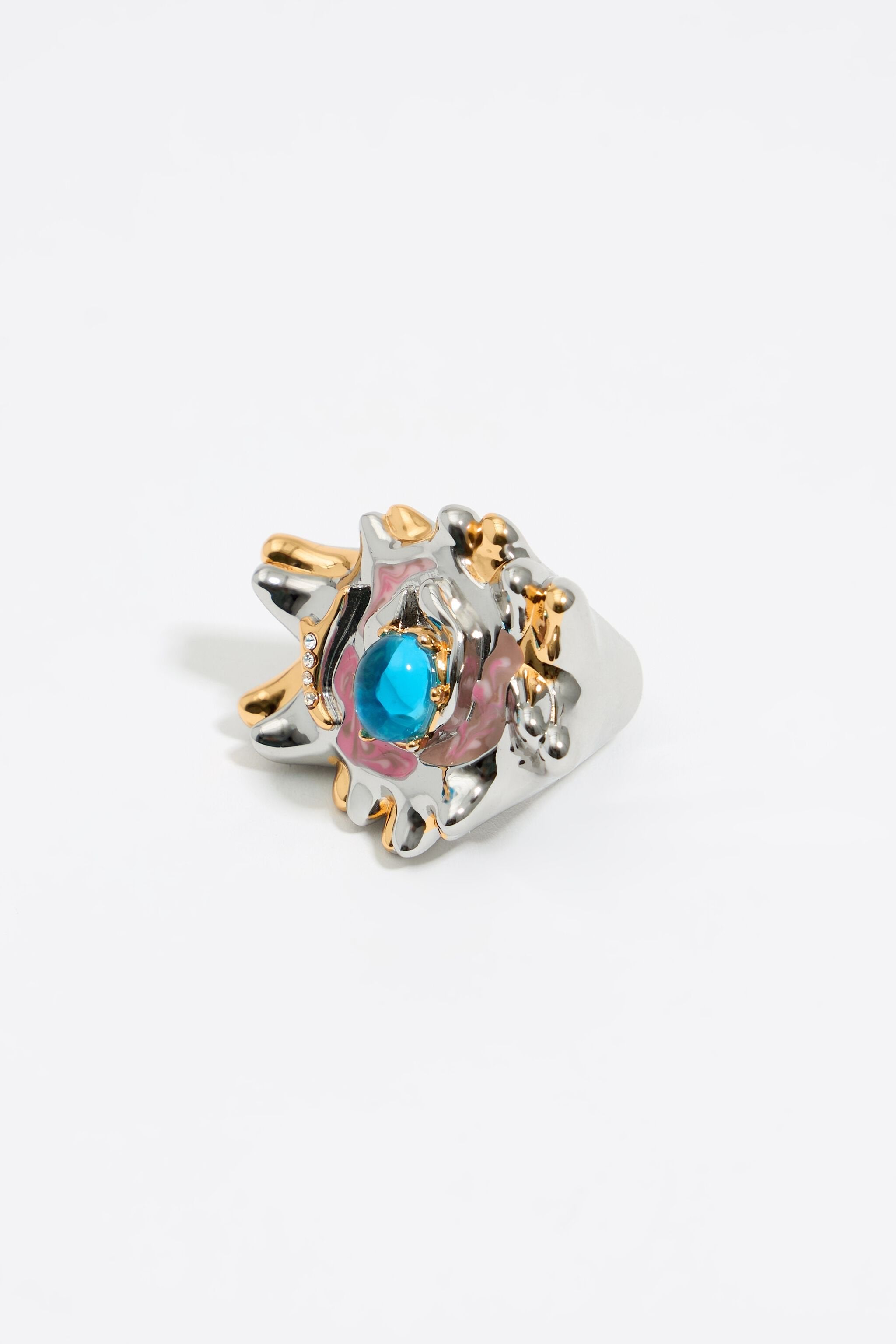 Textured dark silver and enamel ring