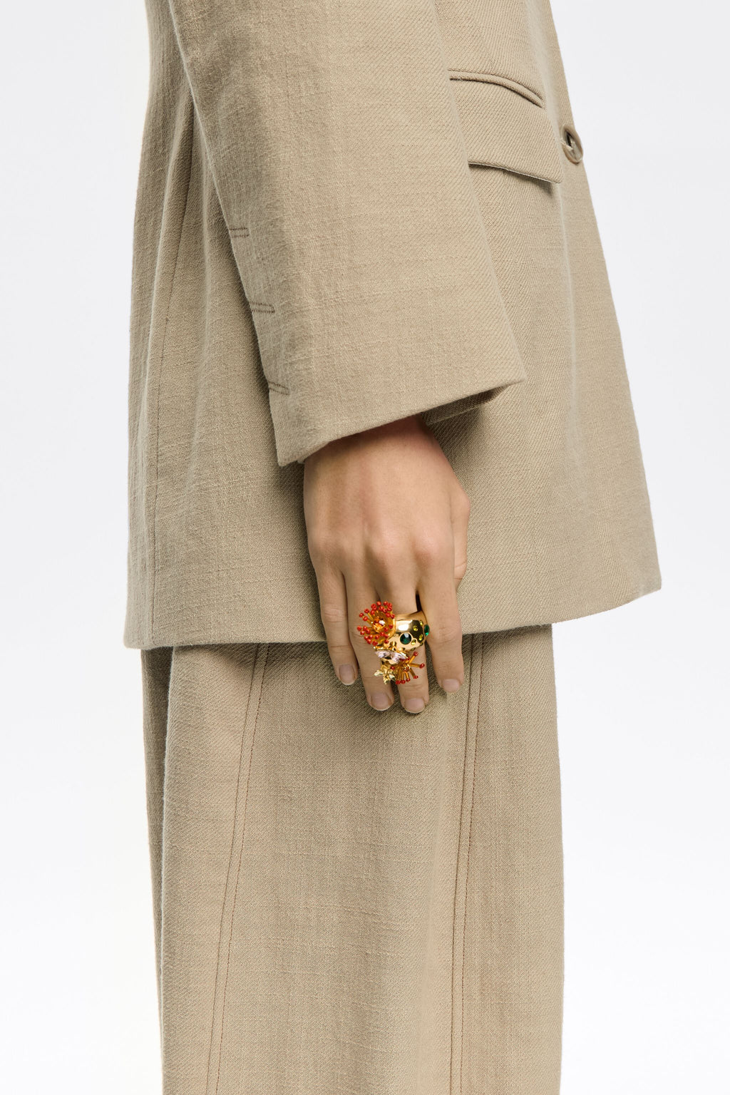 Gold cactus and flowers ring