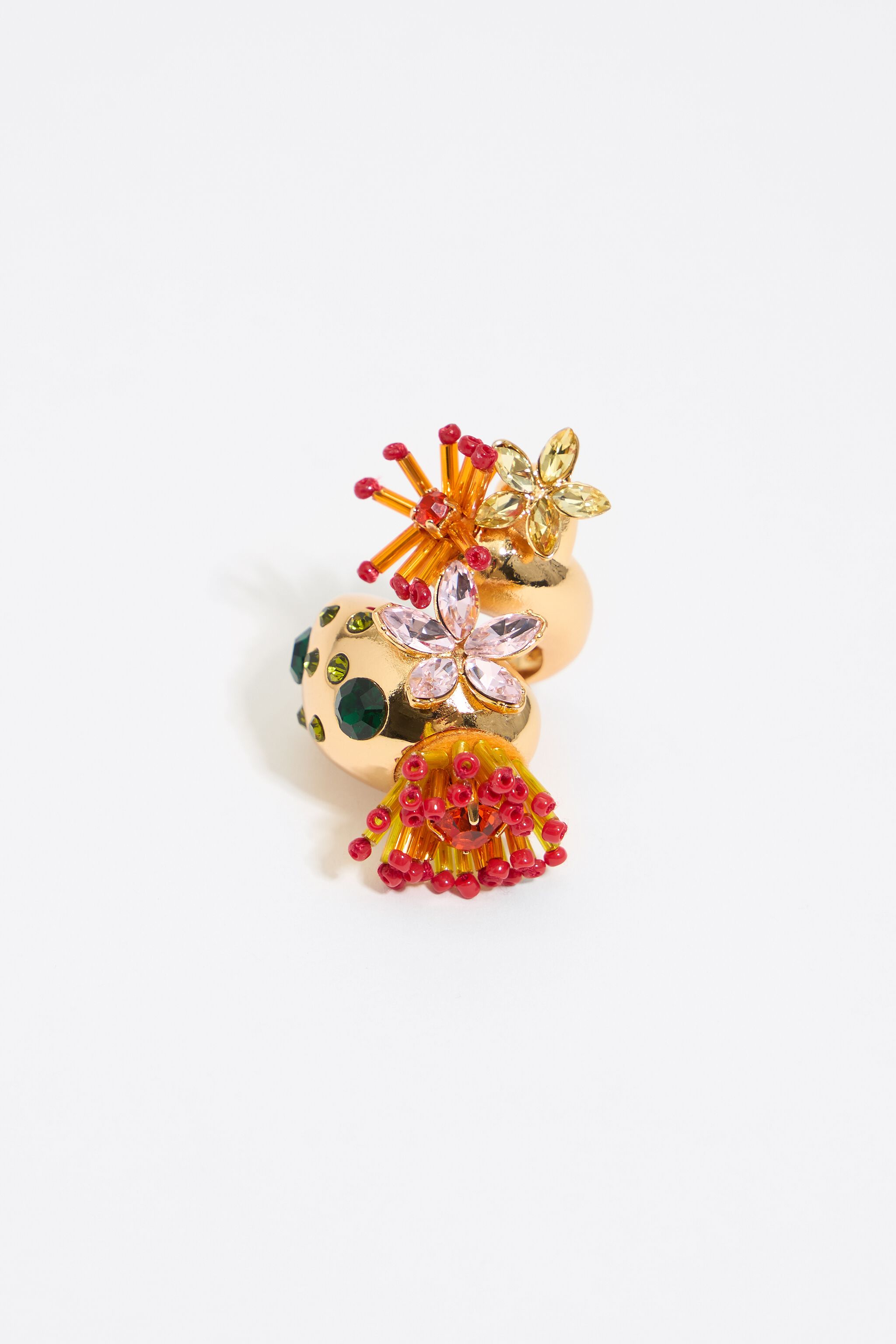 Gold cactus and flowers ring