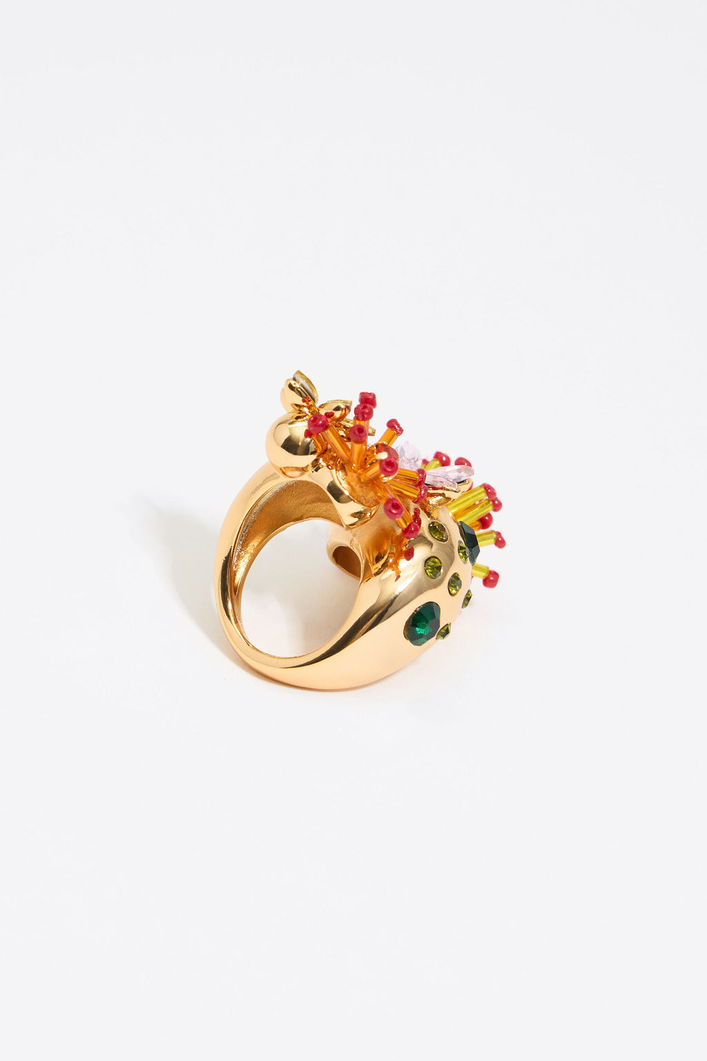 Gold cactus and flowers ring