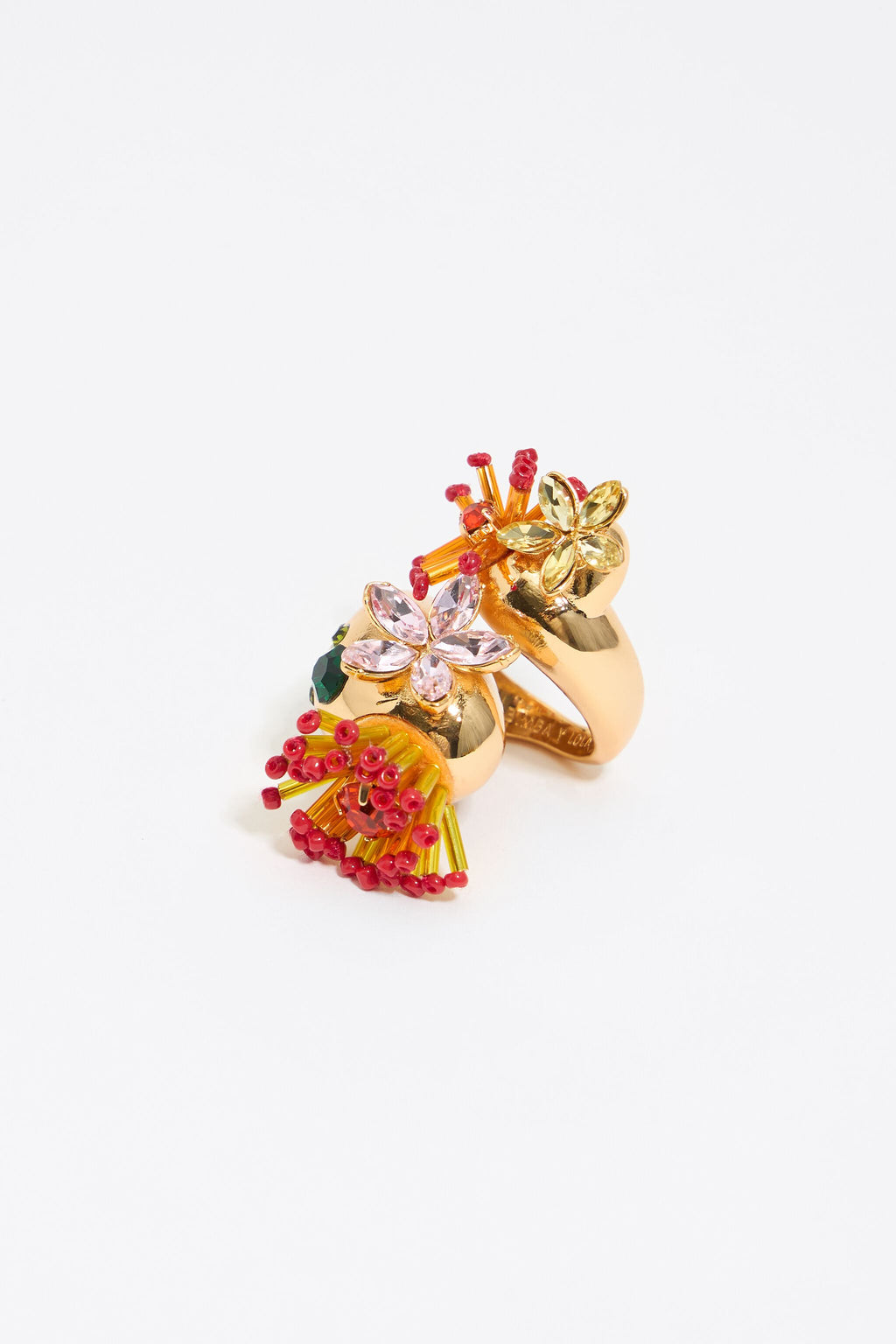 Gold cactus and flowers ring
