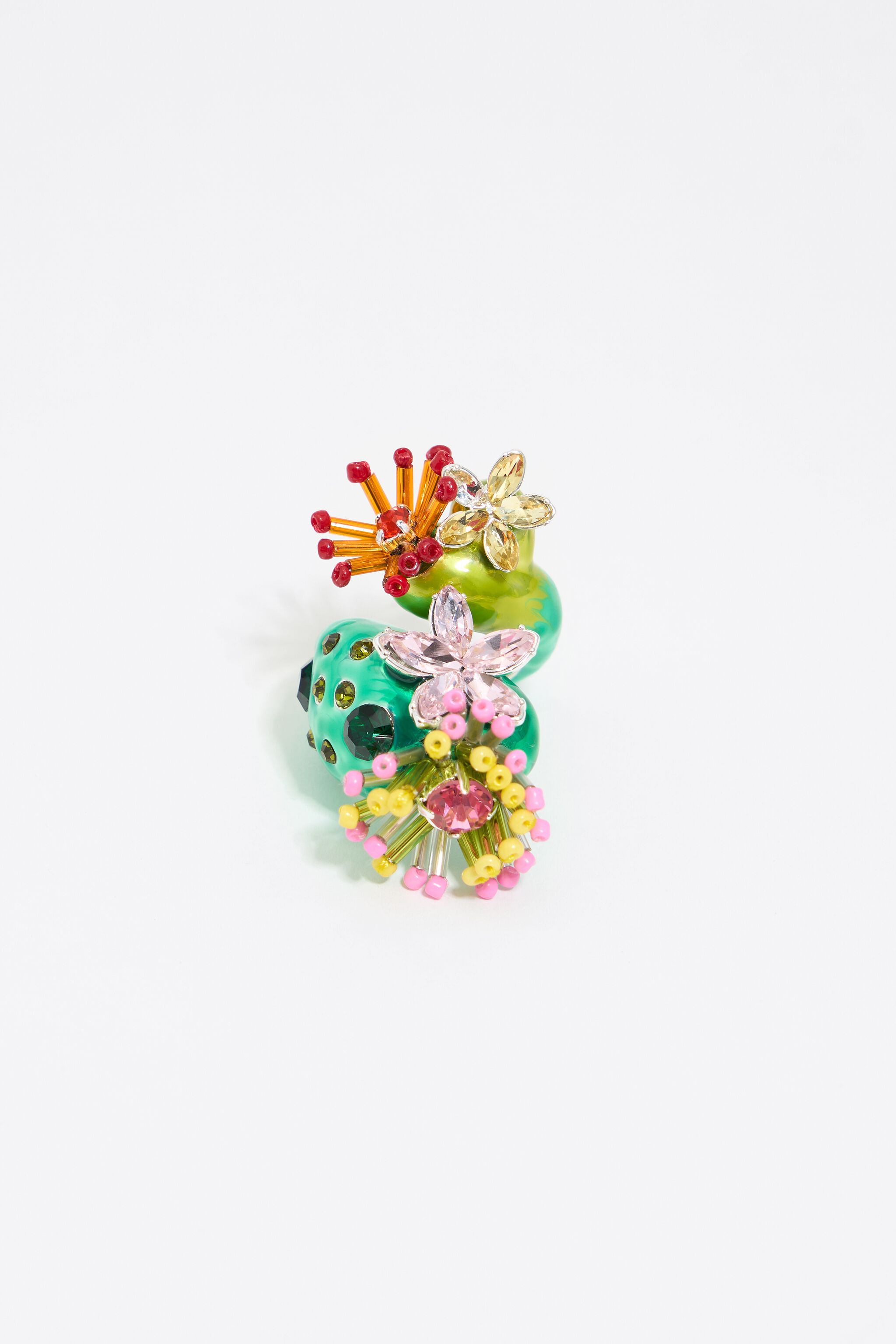Green cactus and flowers ring