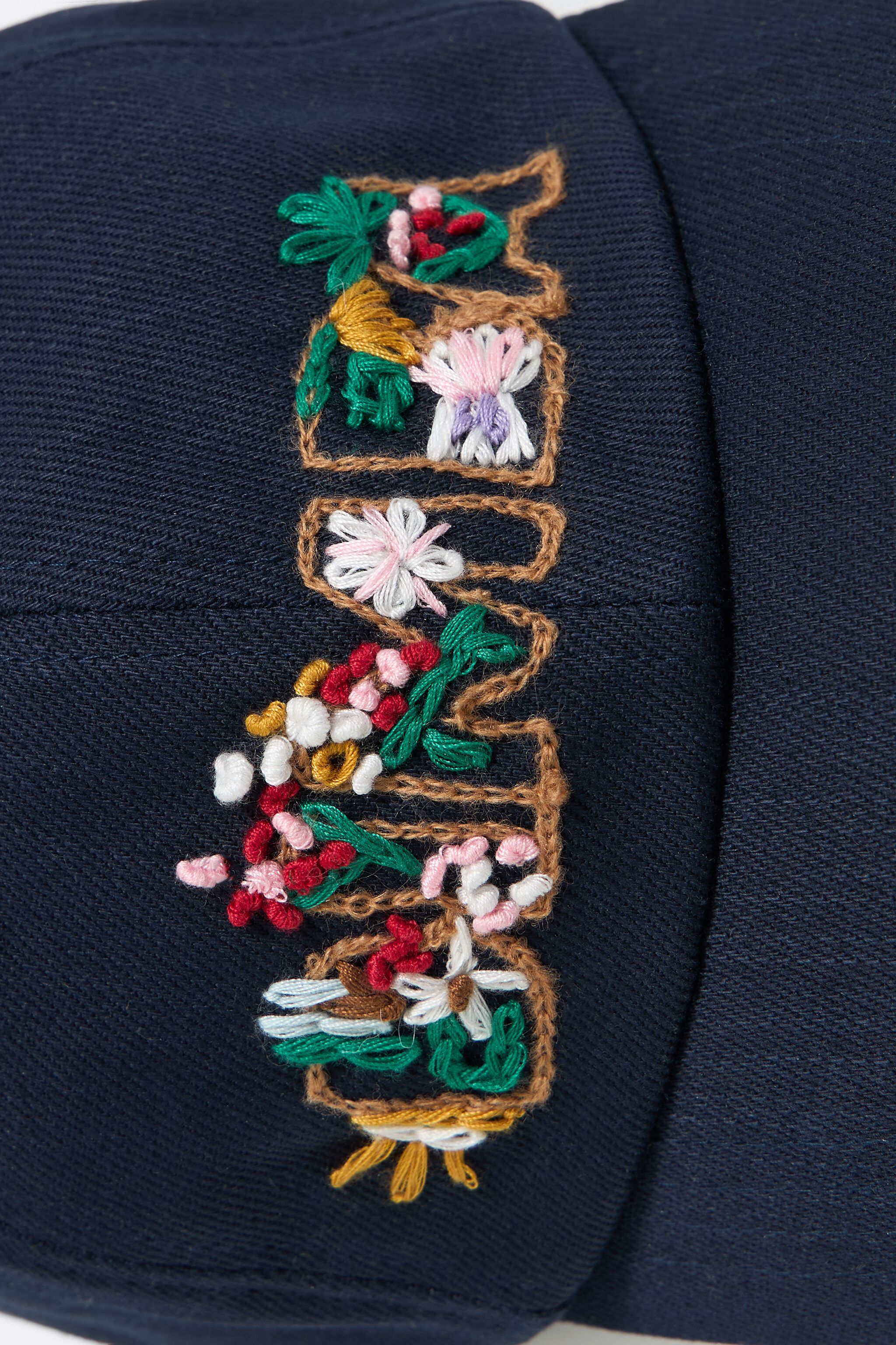 Navy blue cotton floral embroidery cap