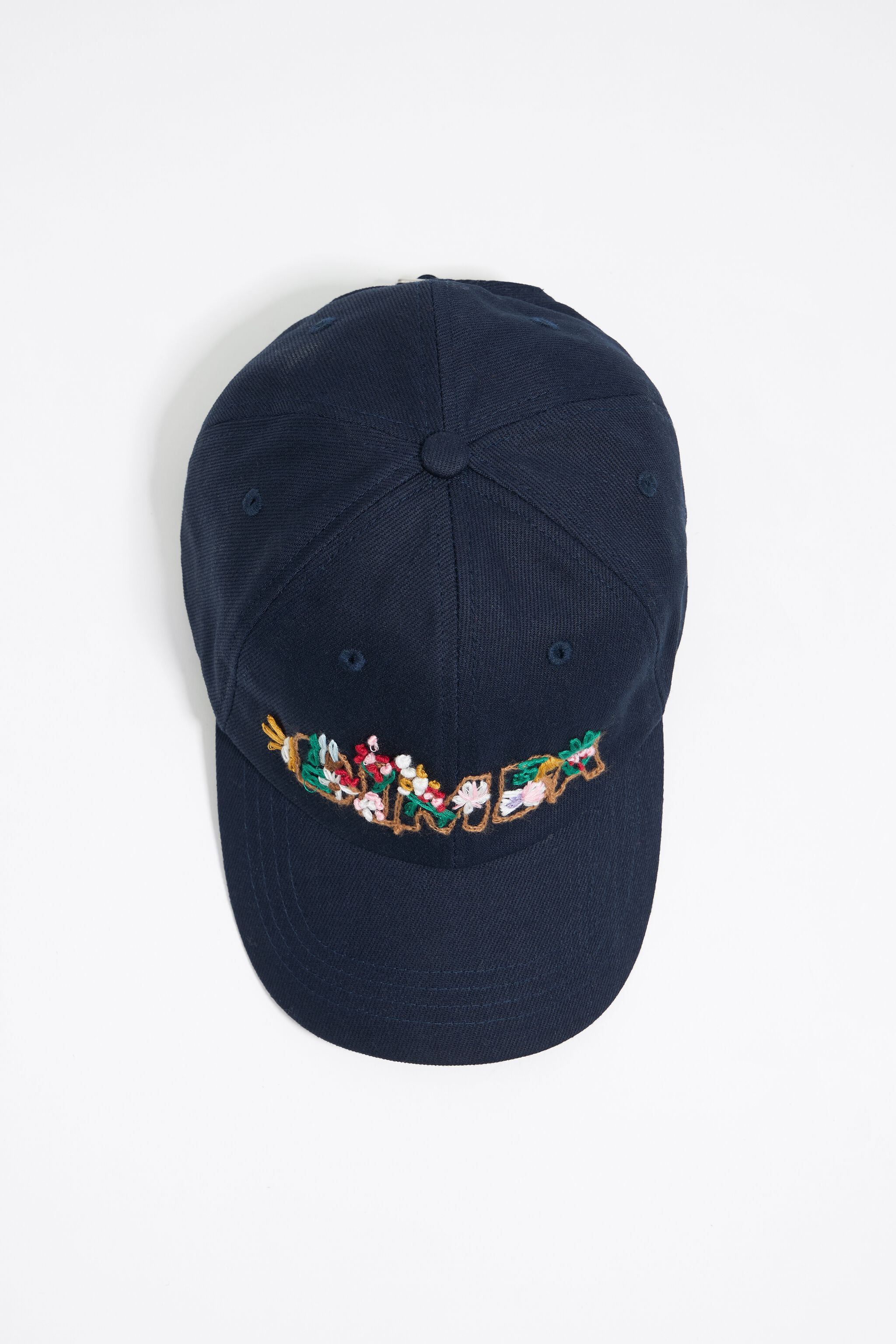Navy blue cotton floral embroidery cap