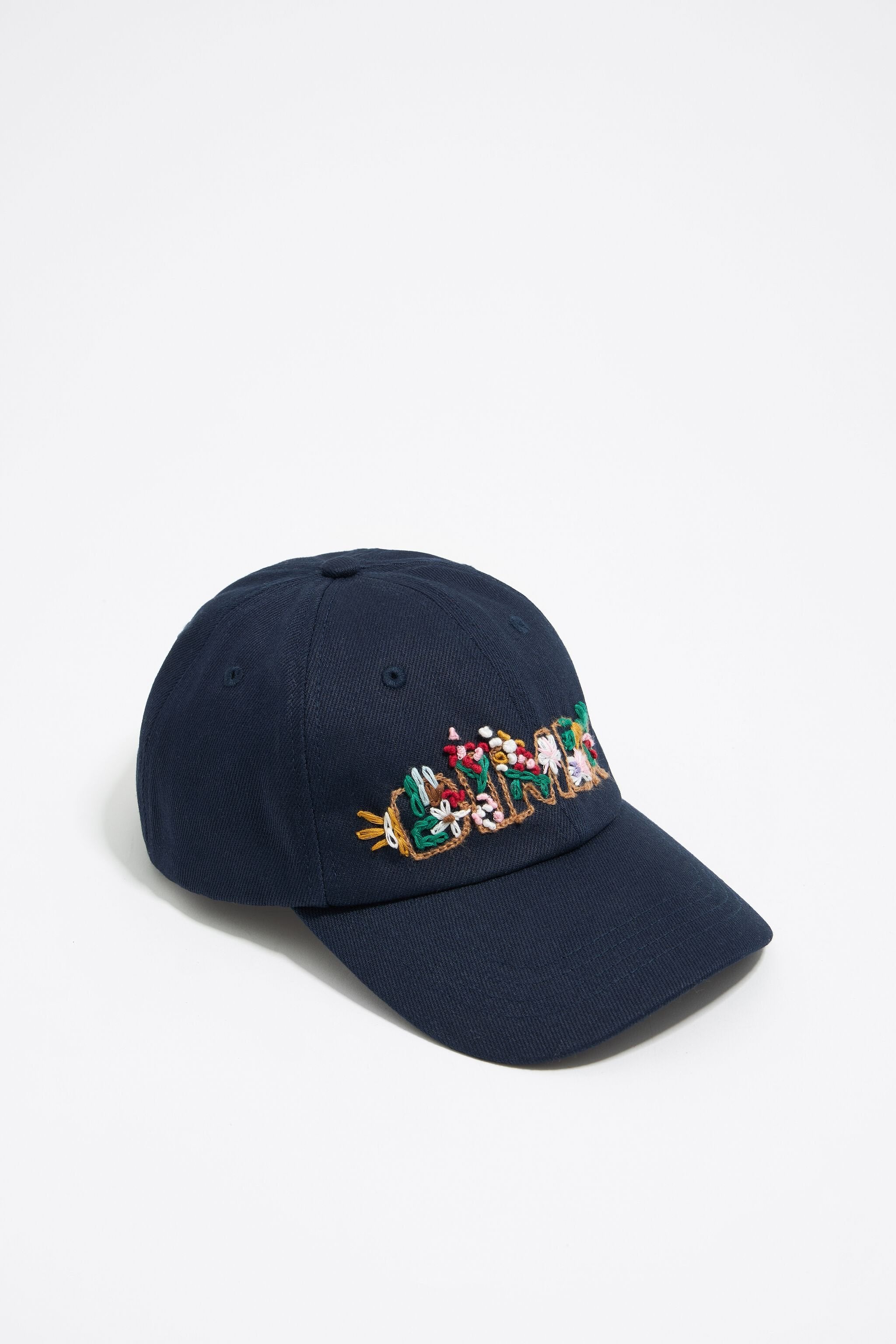 Navy blue cotton floral embroidery cap