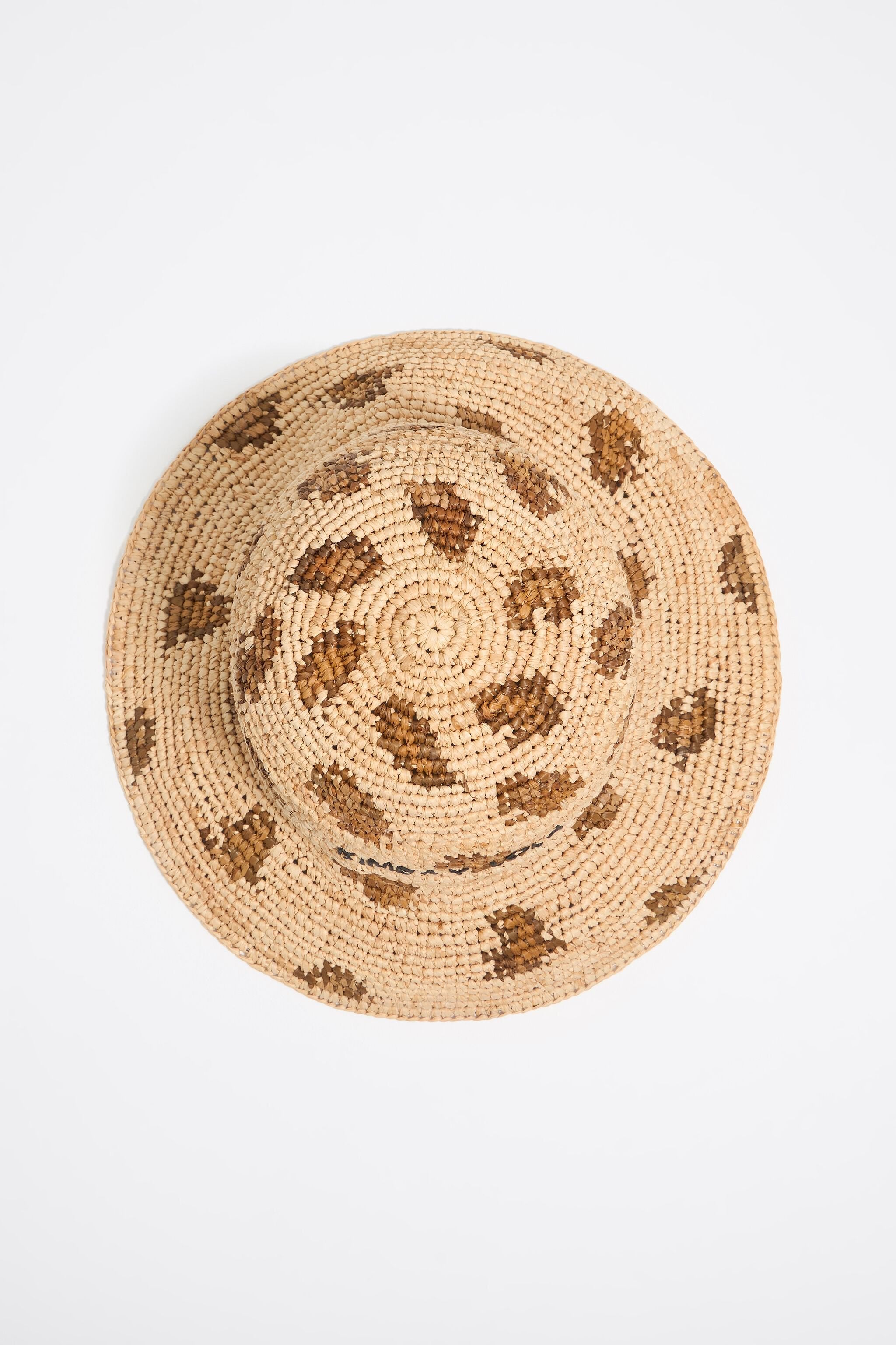 Beige leopard raffia hat
