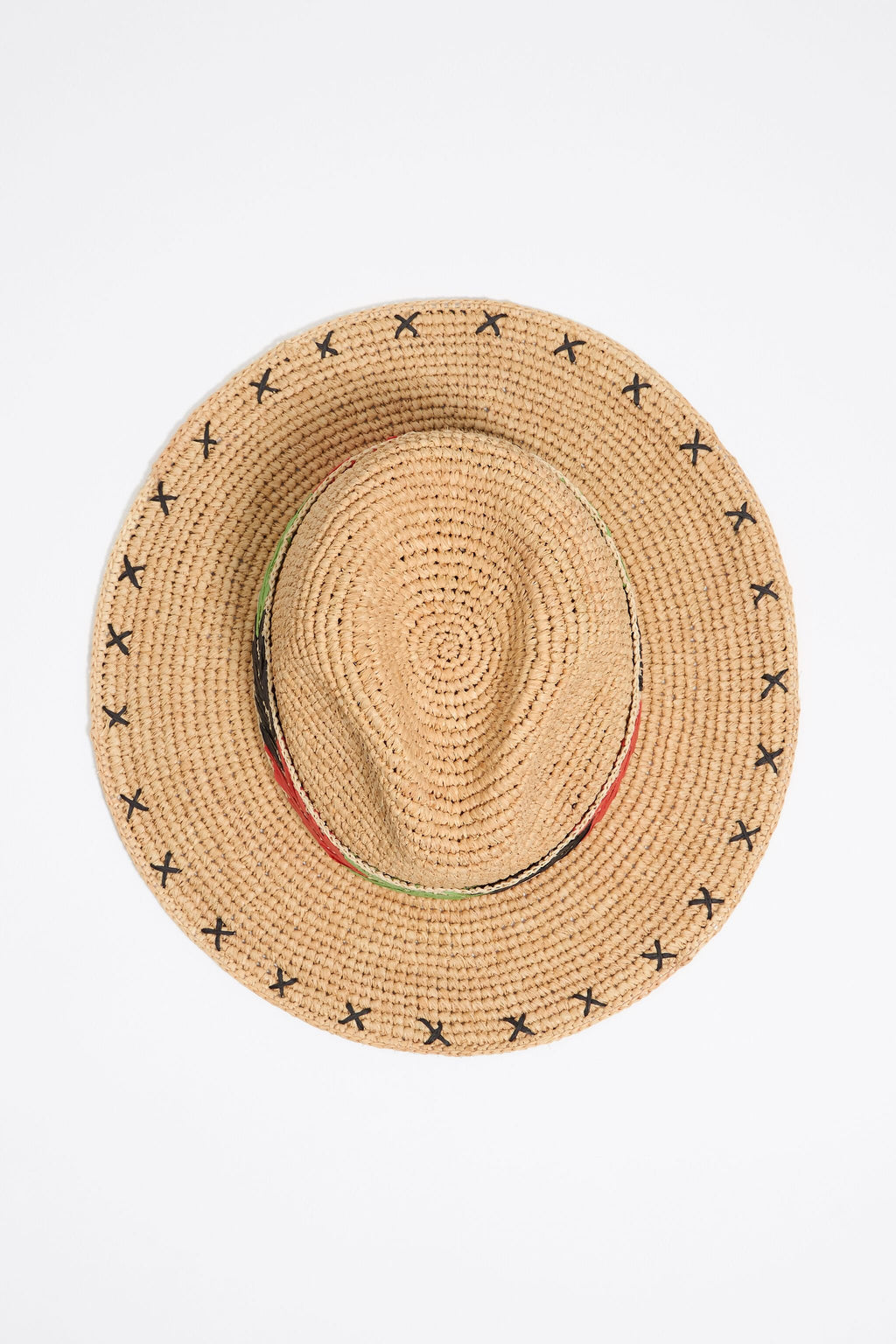 Multicolor embroidered beige paper raffia hat
