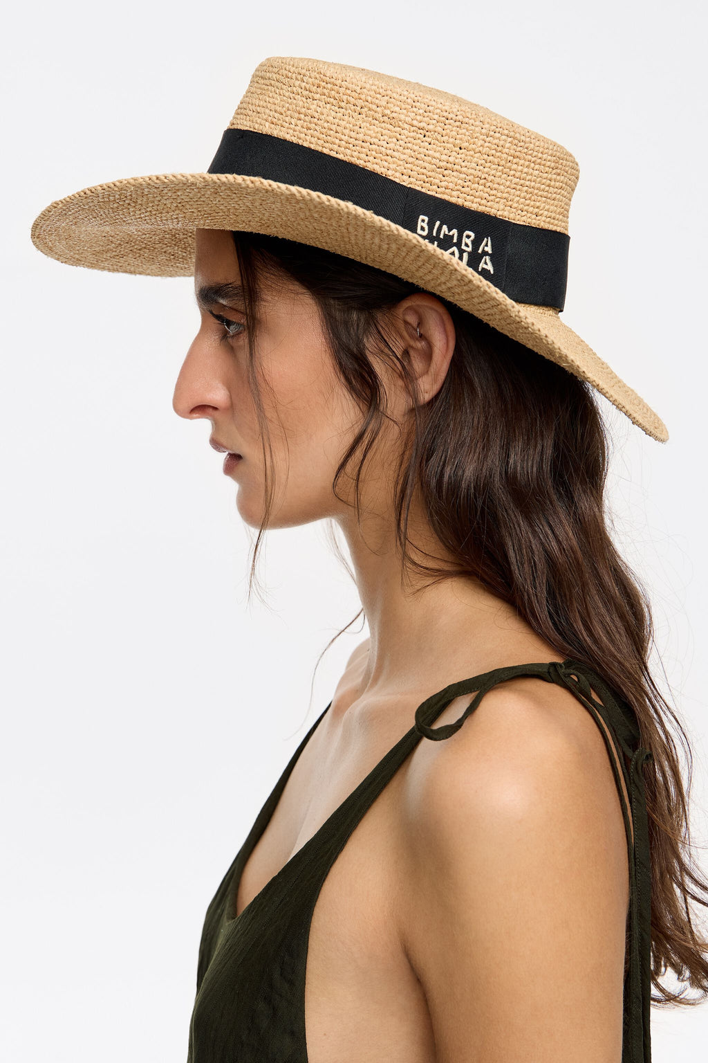 Beige raffia wide brim straw hat