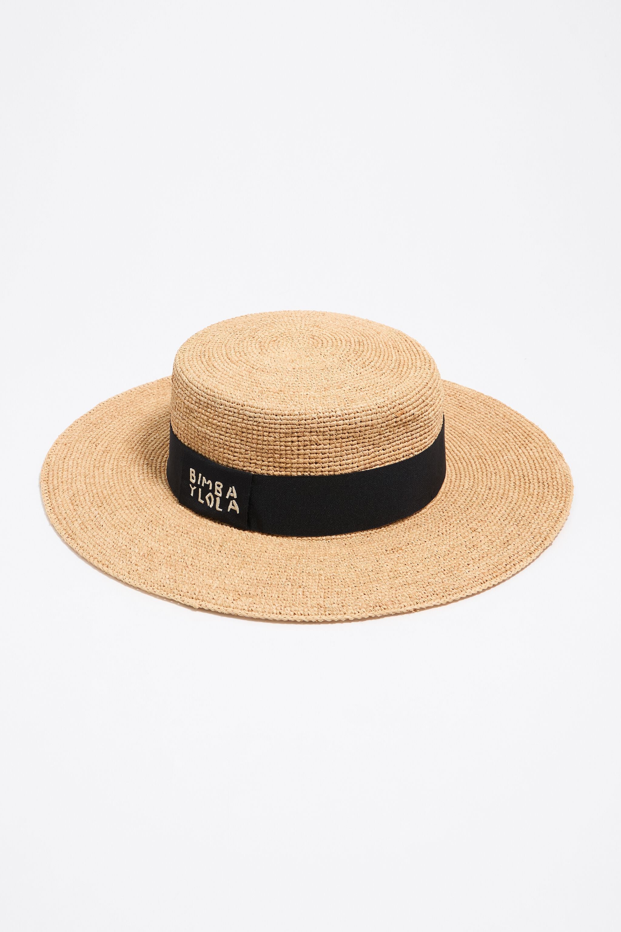 Beige raffia wide brim straw hat