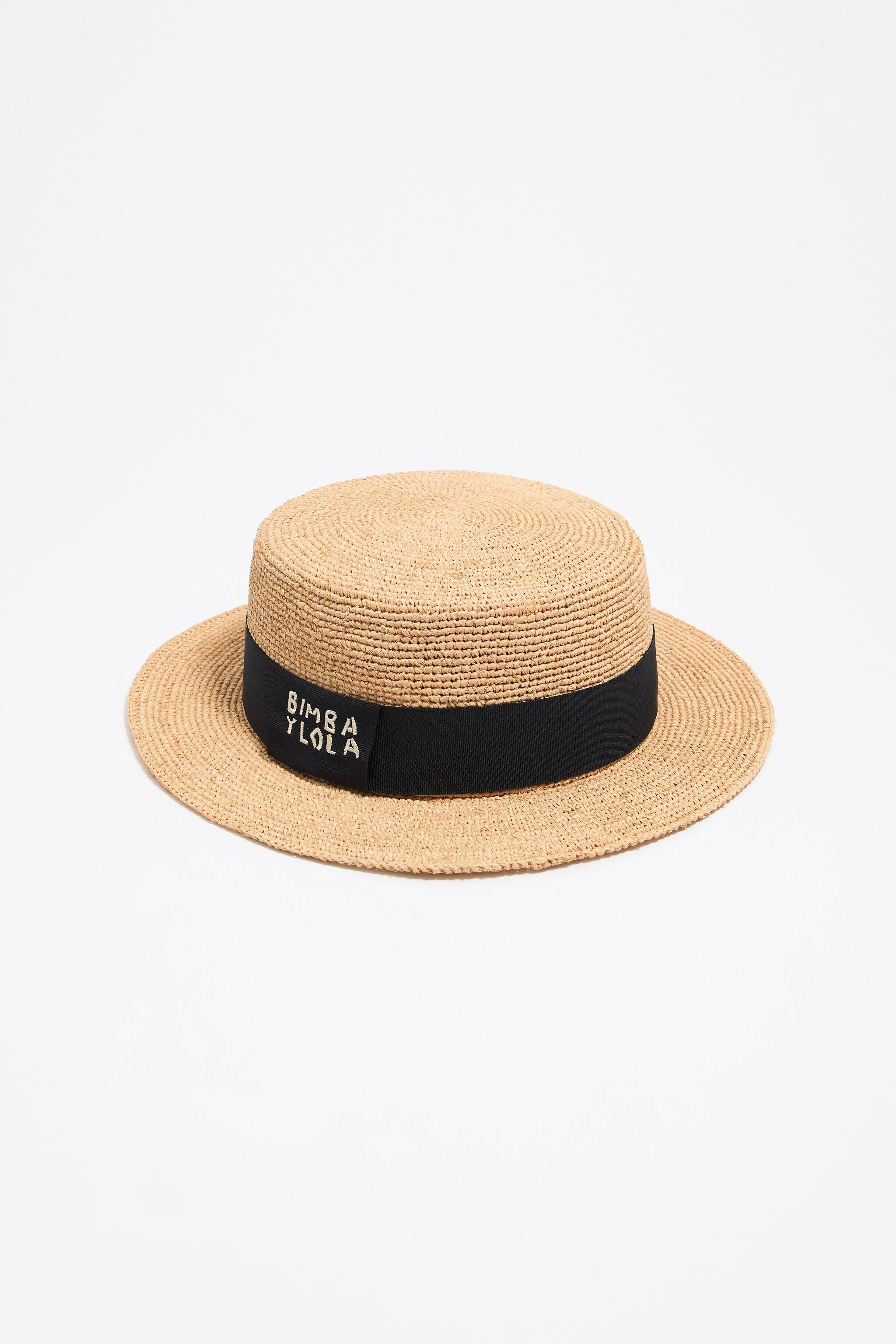 Beige raffia short brim straw hat